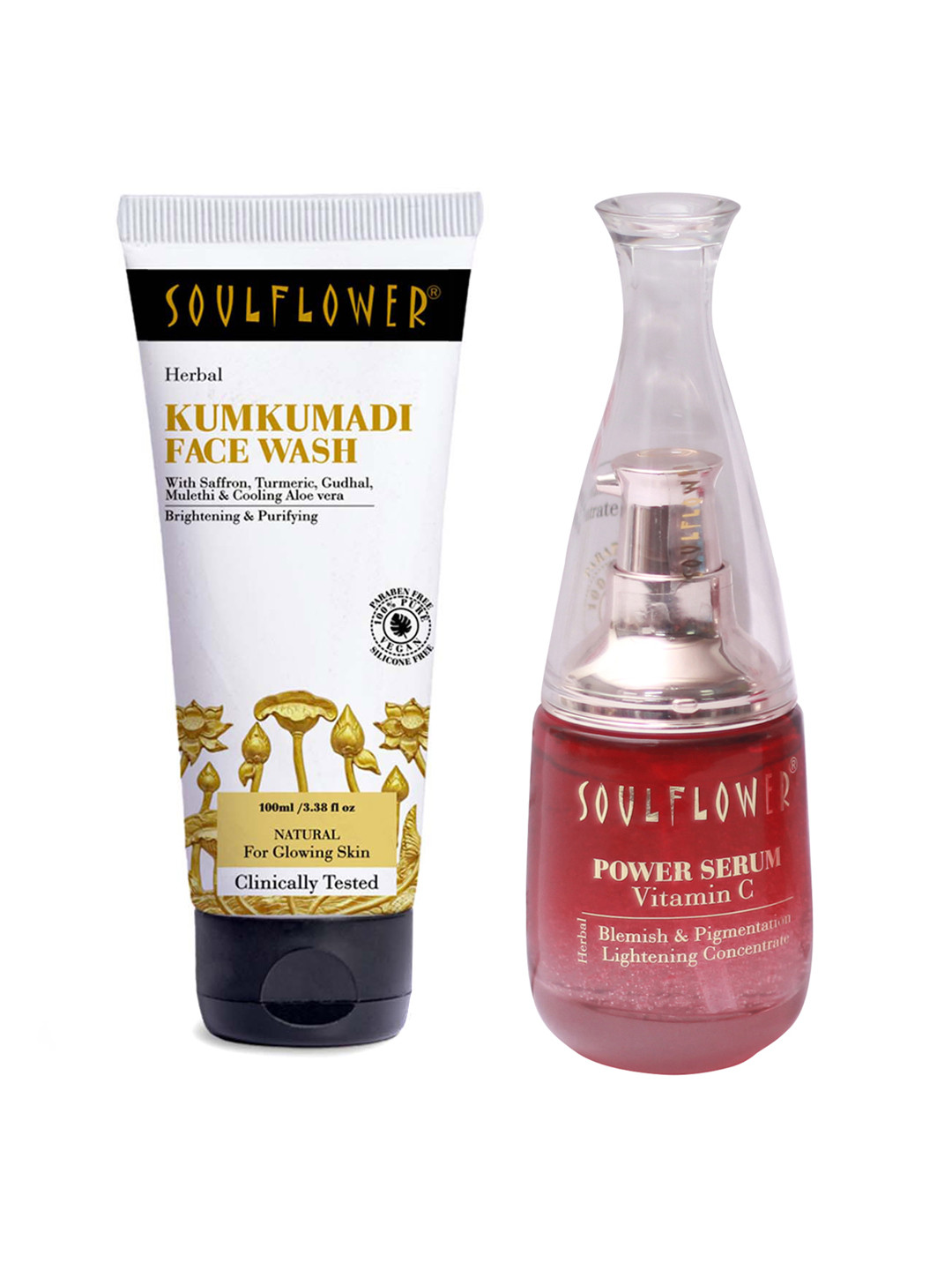 

Soulflower Set of Herbal Vitamin C Face Serum 40 ml & Ubtan Kumkumadi Face Wash 120 ml, White