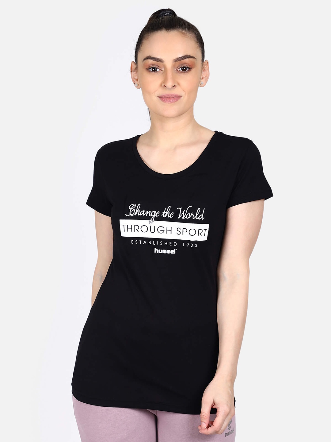 

hummel Women Typography Printed Cotton T-shirt, Black
