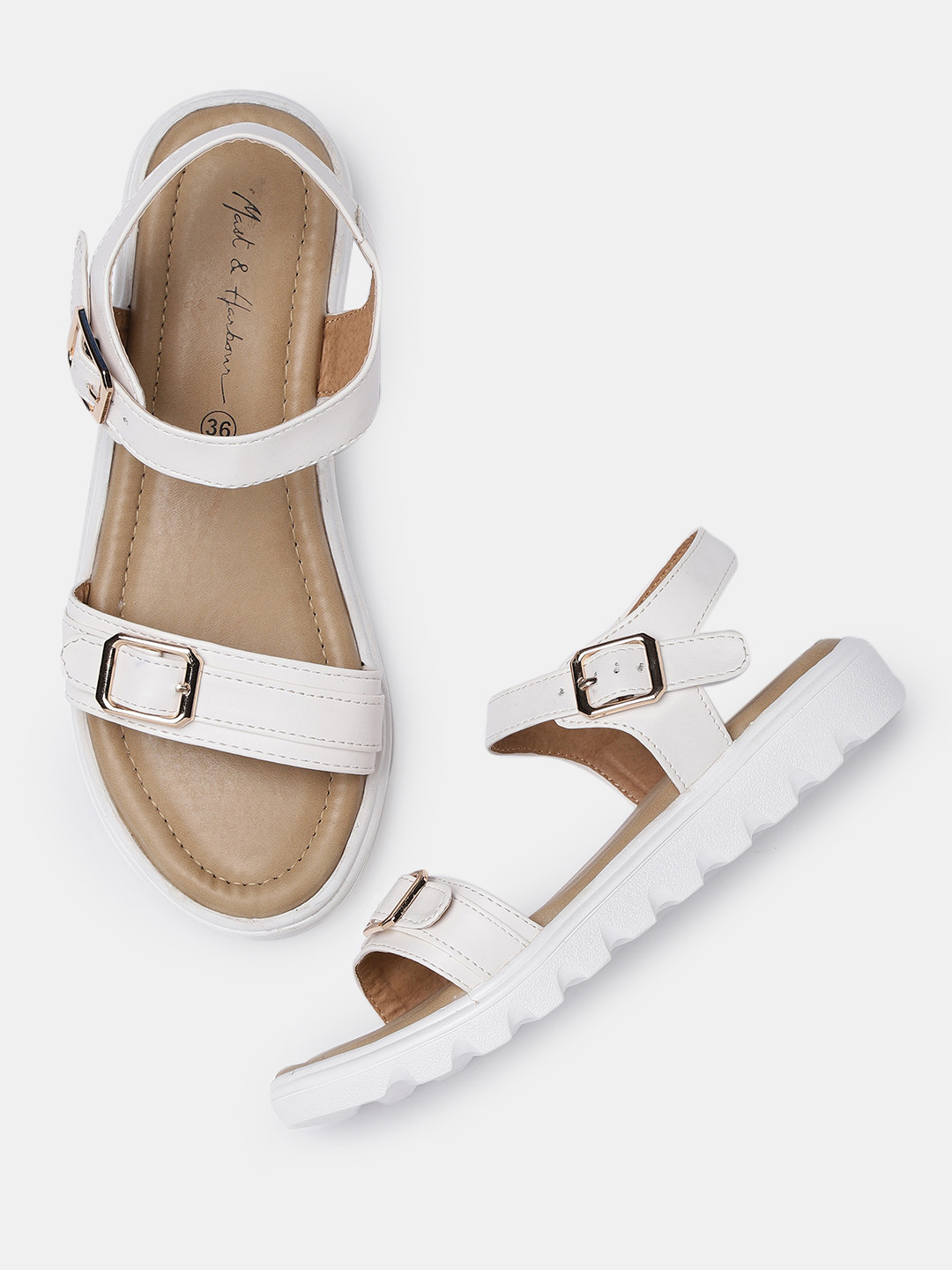 

Mast & Harbour Women White Solid Open Toe Flats
