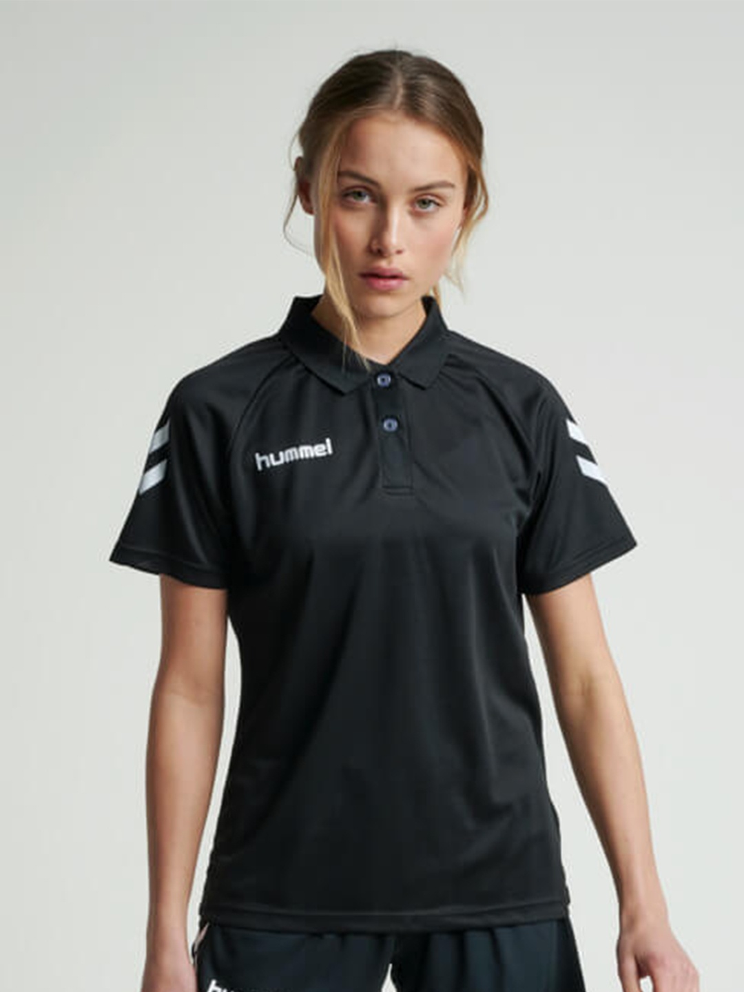 

hummel Women Black Mandarin Collar T-shirt