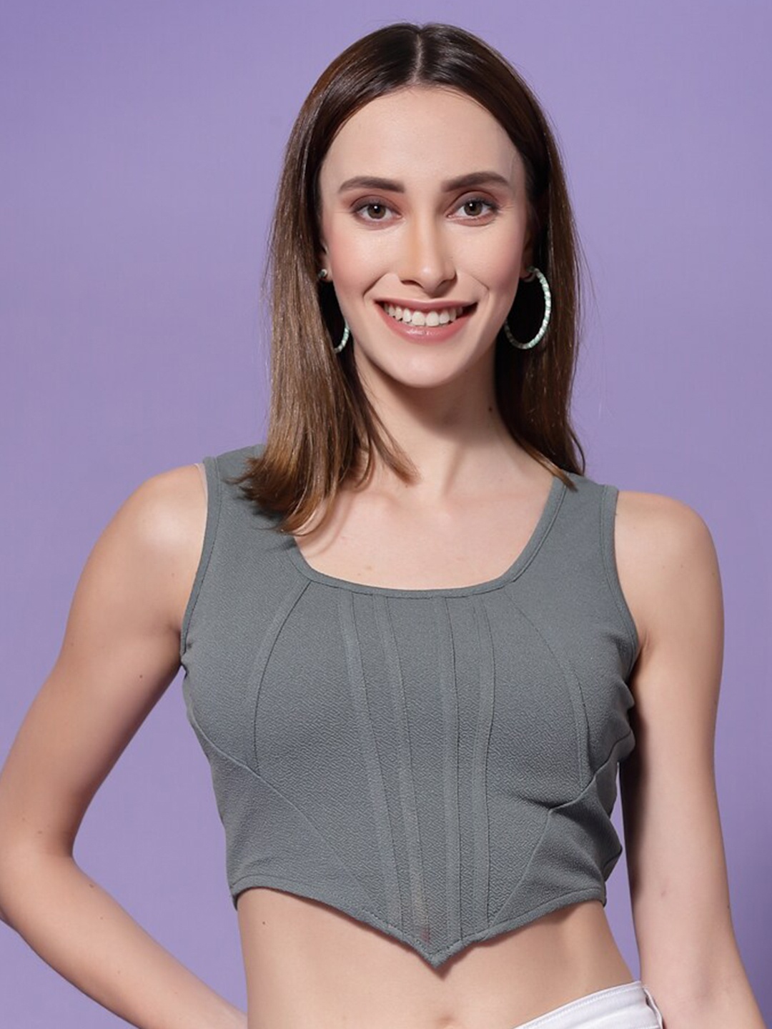 

KASSUALLY Square Neck Crop Top, Grey