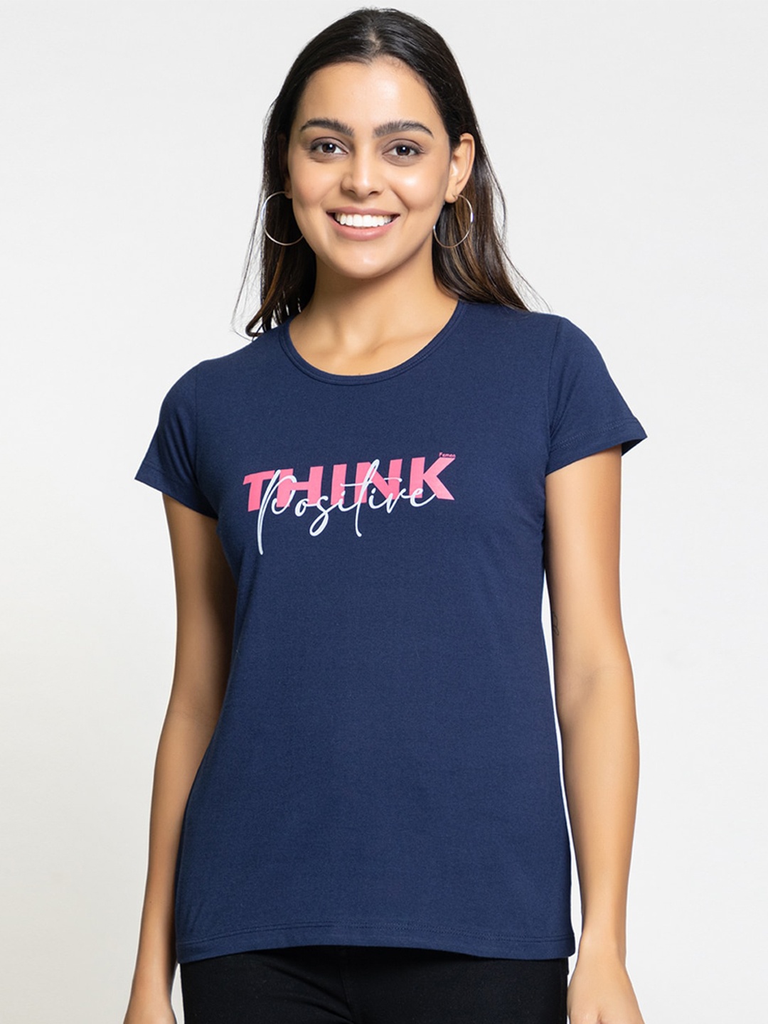 FEMEA Women Typography Printed Cotton T-shirt, Blue