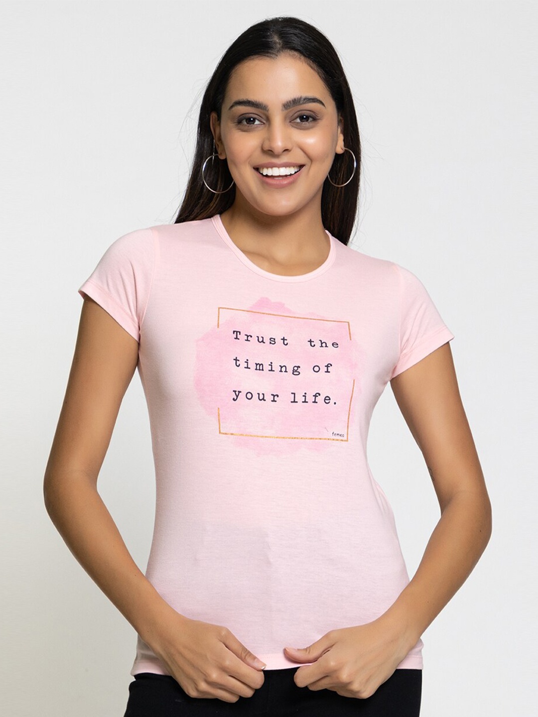

FEMEA Women Typography Printed T-shirt, Pink