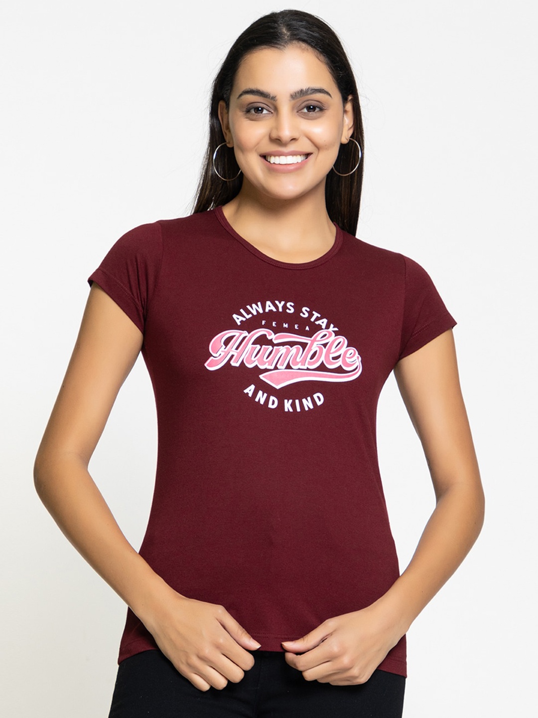 

FEMEA Typography Printed Cotton T-shirt, Burgundy