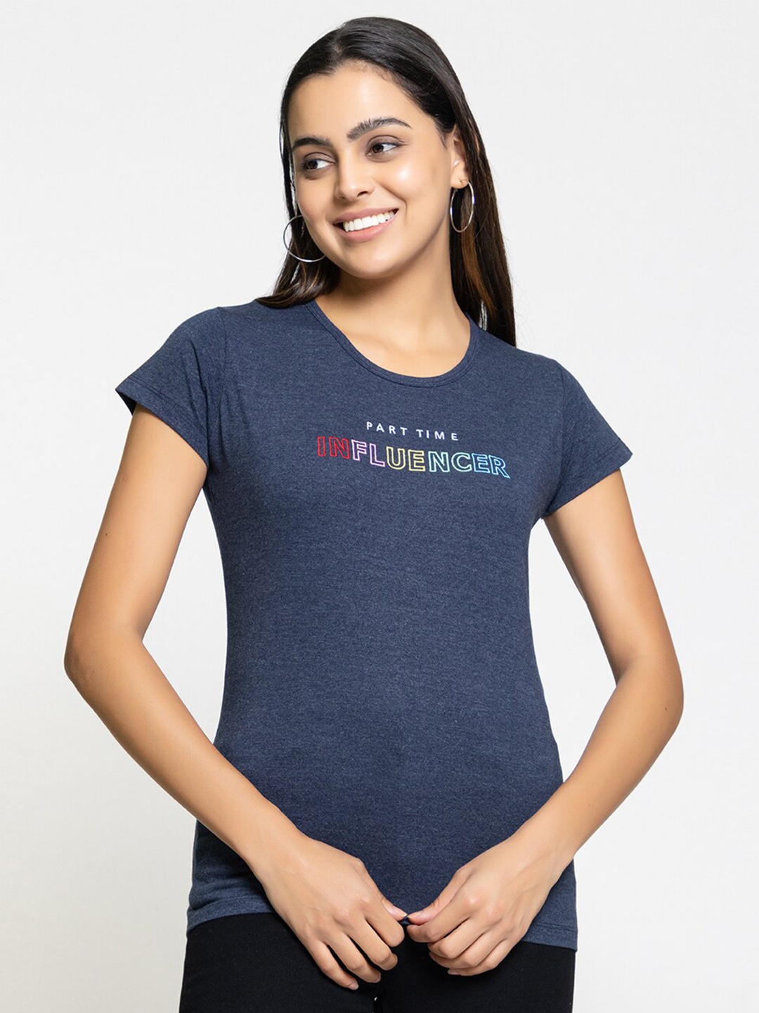 

FEMEA Typography Printed Cotton T-shirt, Blue