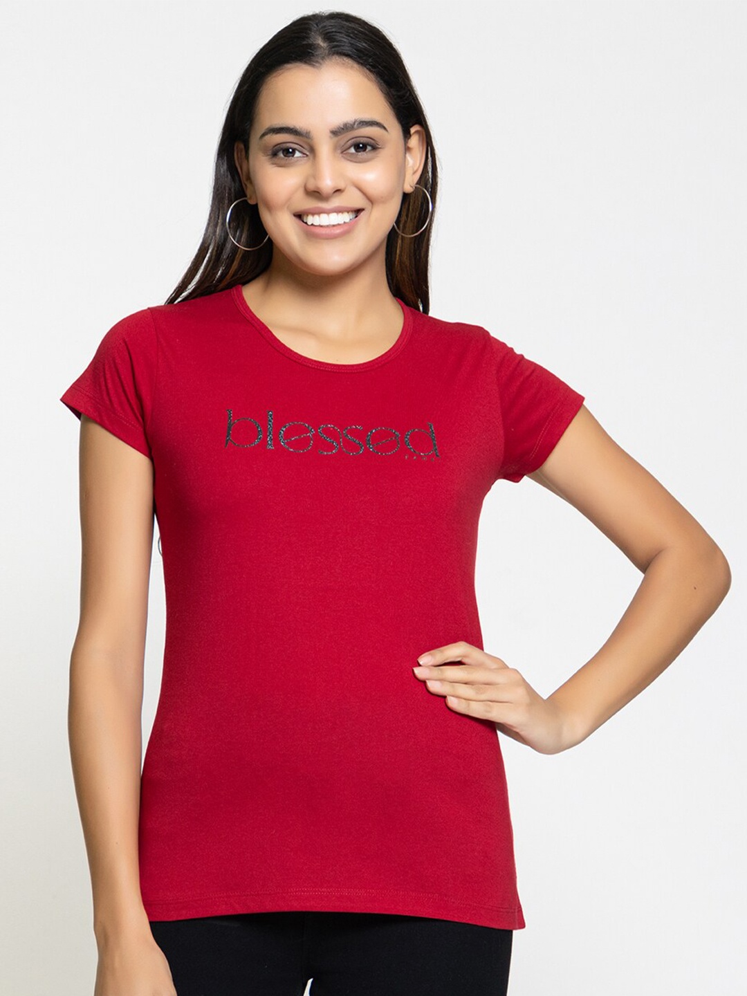 

FEMEA Typography Printed Cotton T-shirt, Maroon