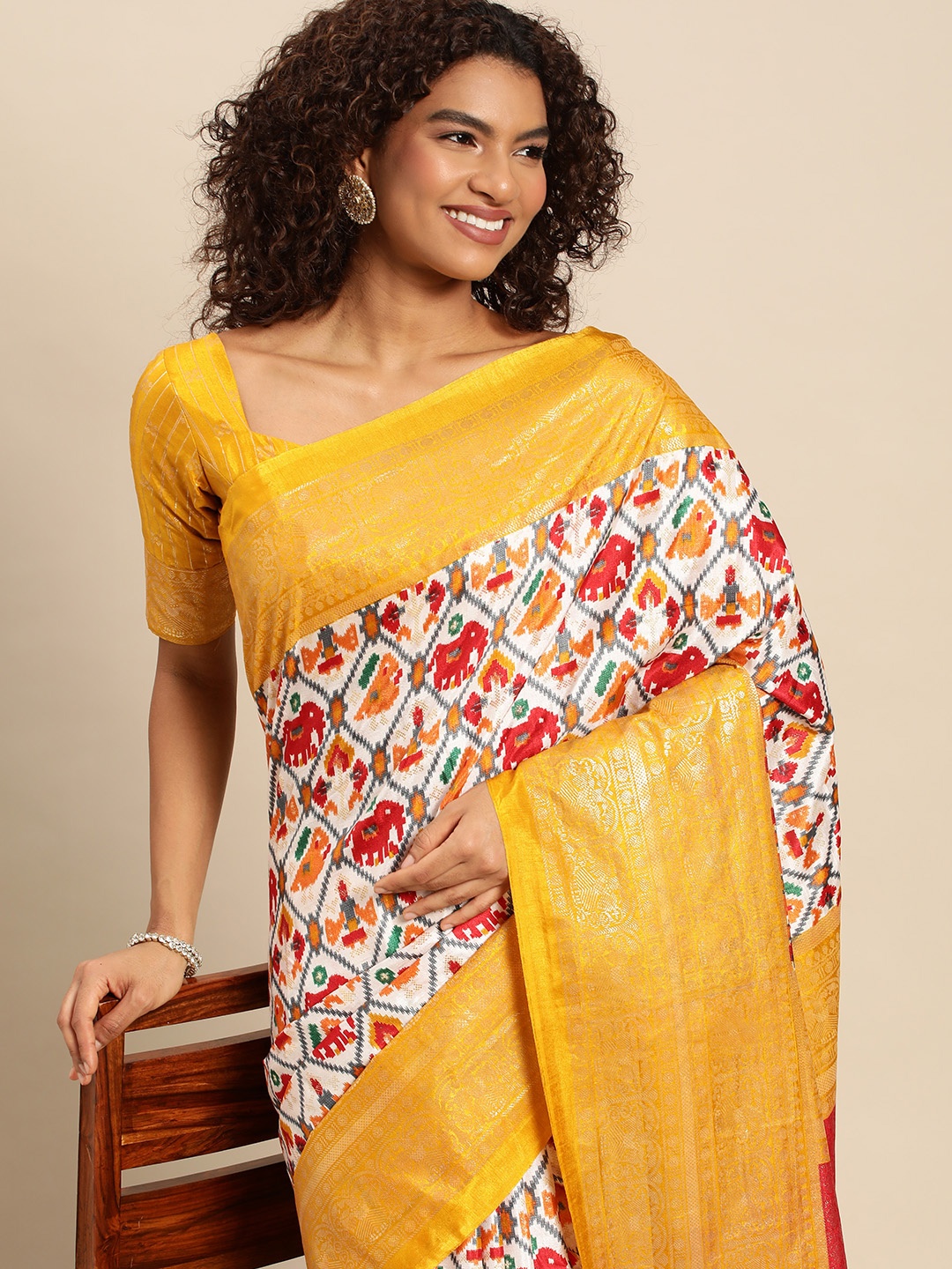 

LOOKNBOOK ART Woman Dola Silk With Patola Printed Saree, Mustard