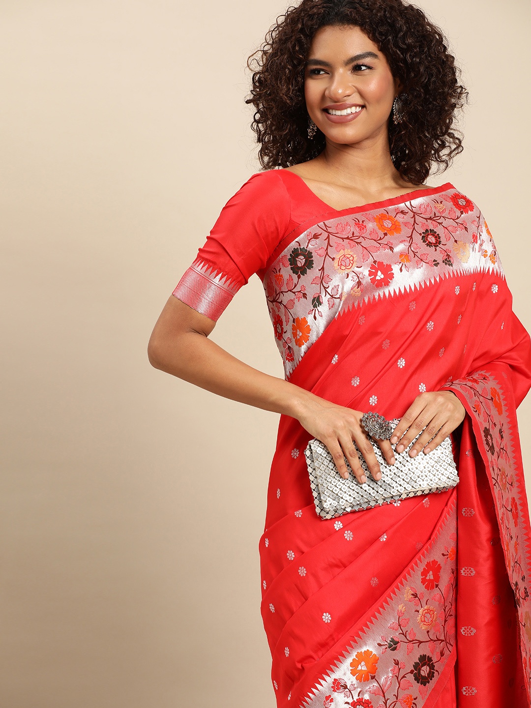 

LOOKNBOOK ART Red Jacquard Silk With Weaving Zari Work Saree