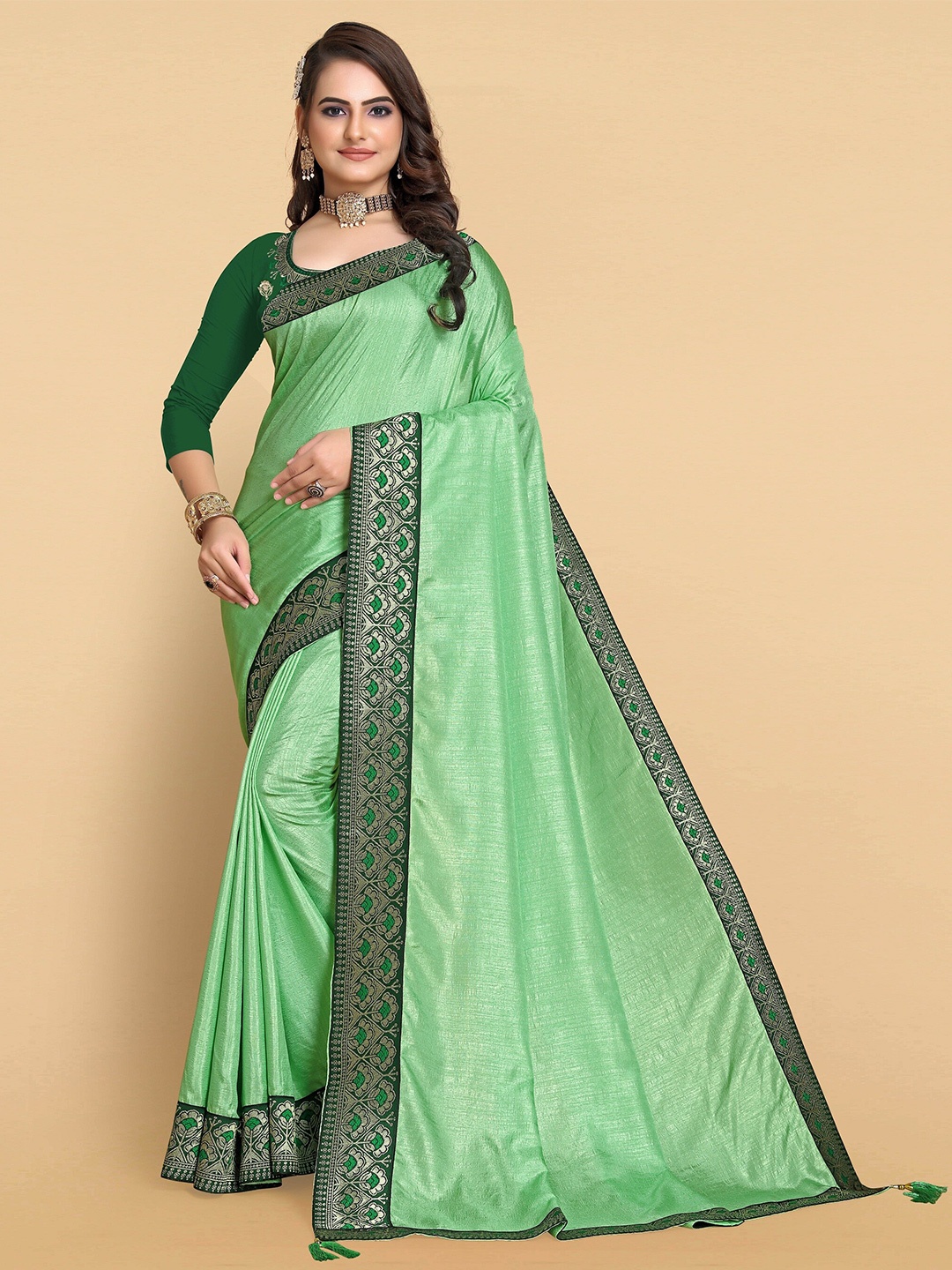 

SHAIBO SAREE Embroidered Silk Cotton Saree, Teal