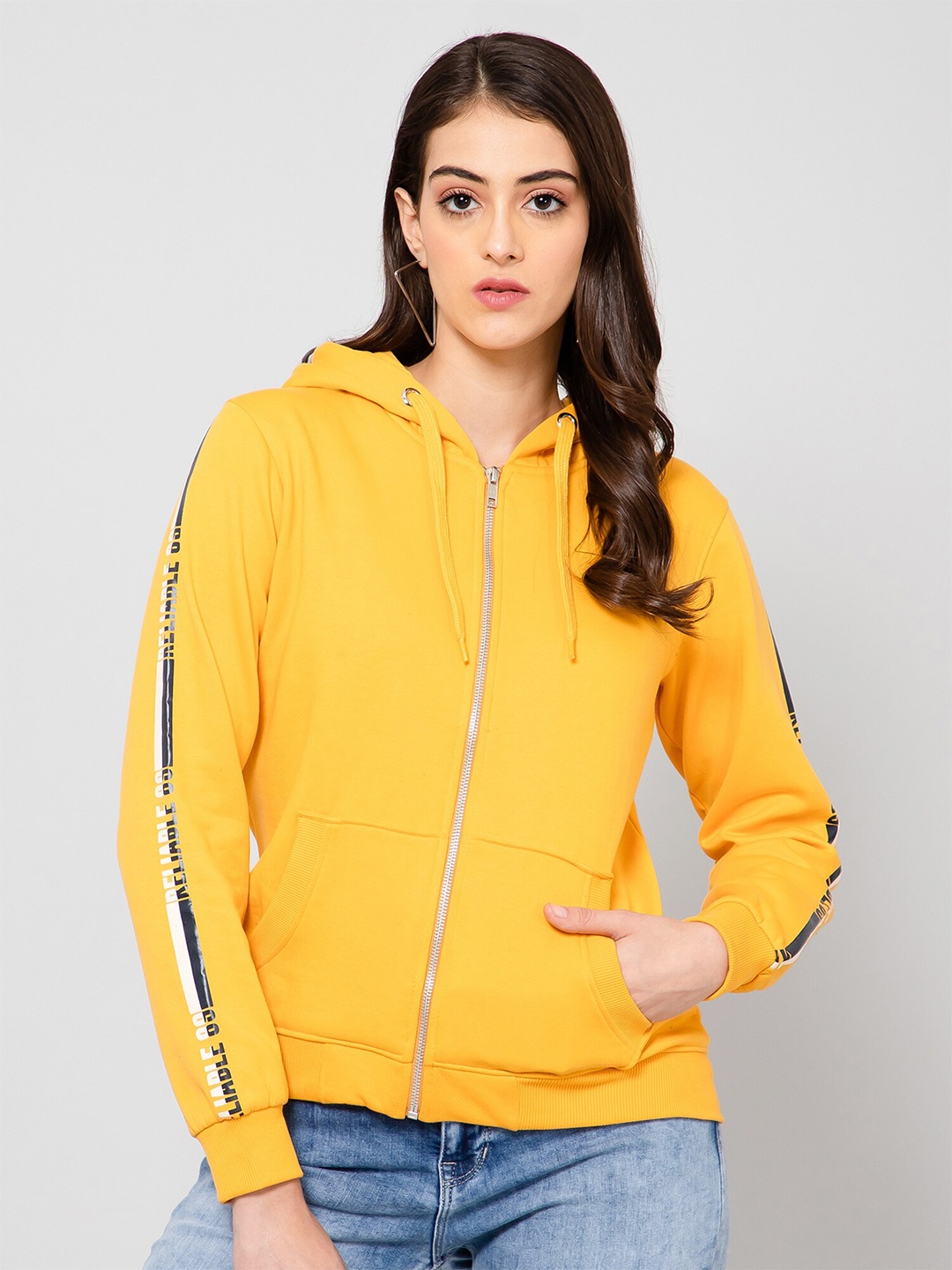 

Cantabil Women Hooded Fleece Sweatshirt, Mustard