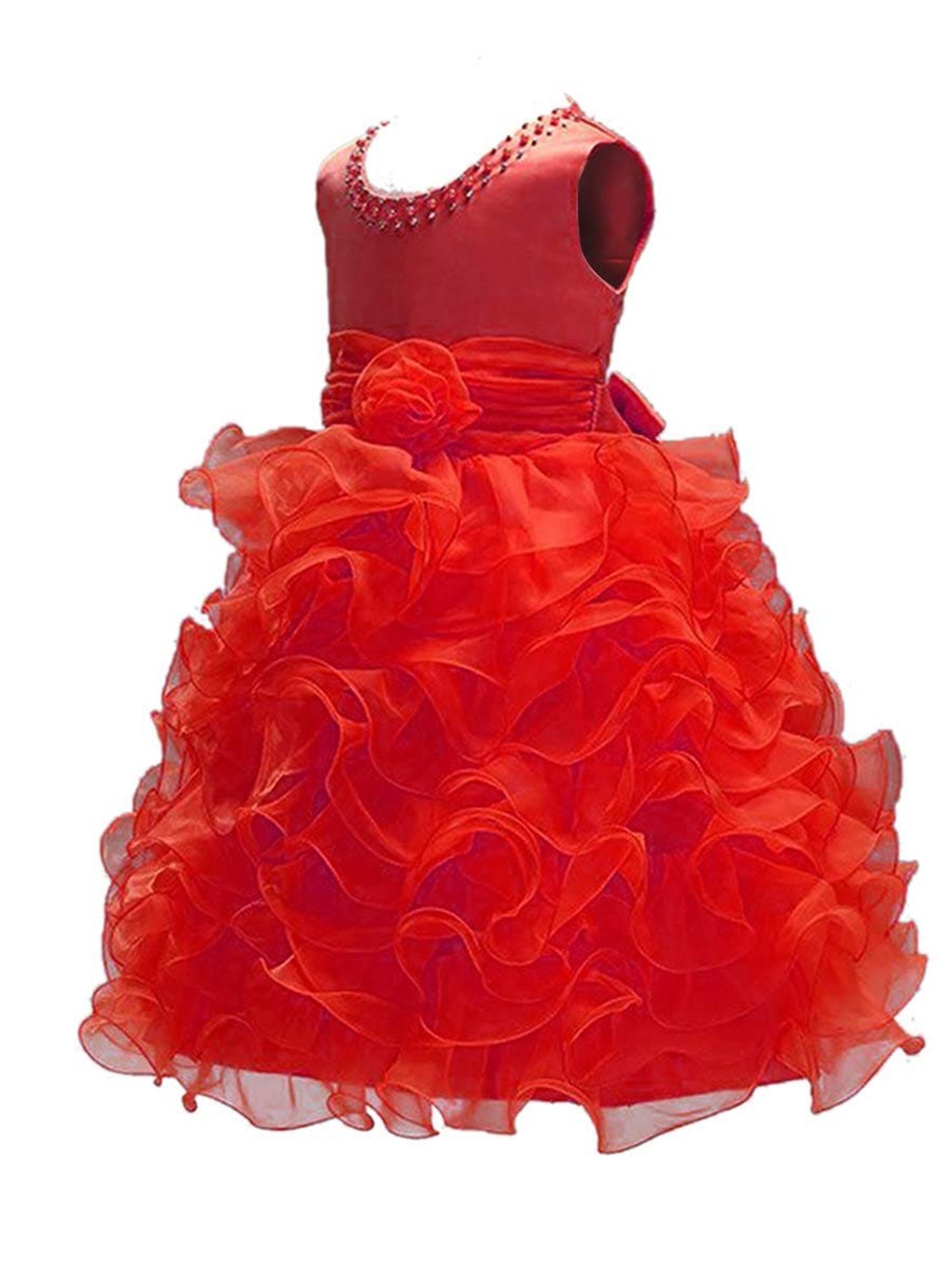 

R Cube Round Neck Maxi Dress, Red