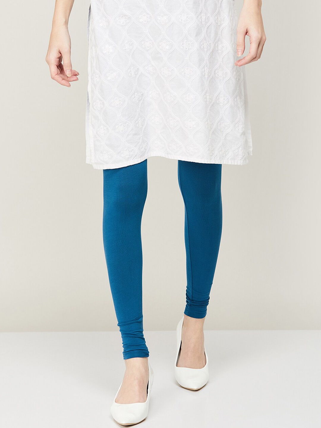 

Melange by Lifestyle Women Pure Cotton Churidar-length Leggings, Blue