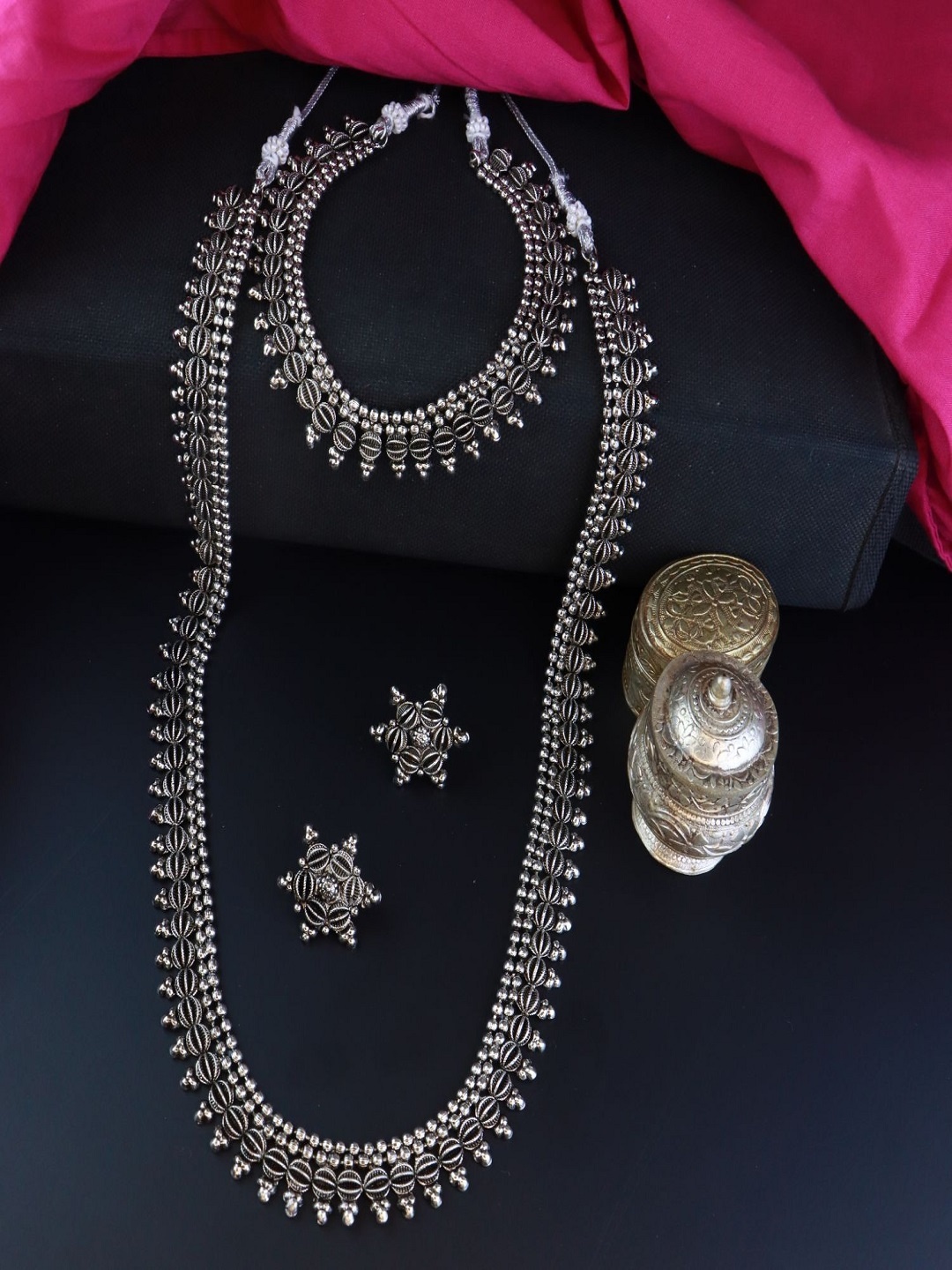

I Jewels Silver-Plated Oxidised Jewellery Set