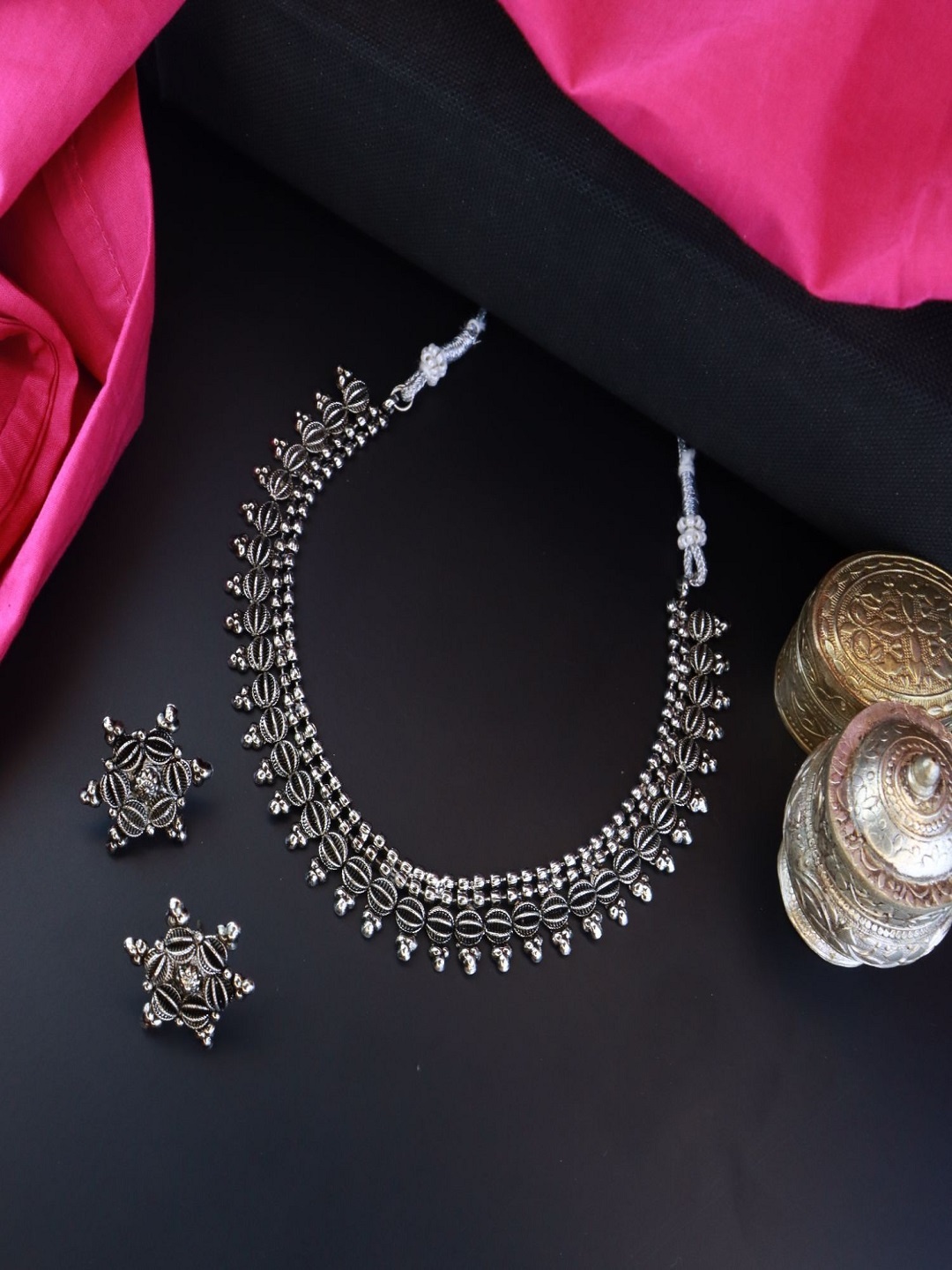 

I Jewels Oxidised Silver-Plated Jewellery Set