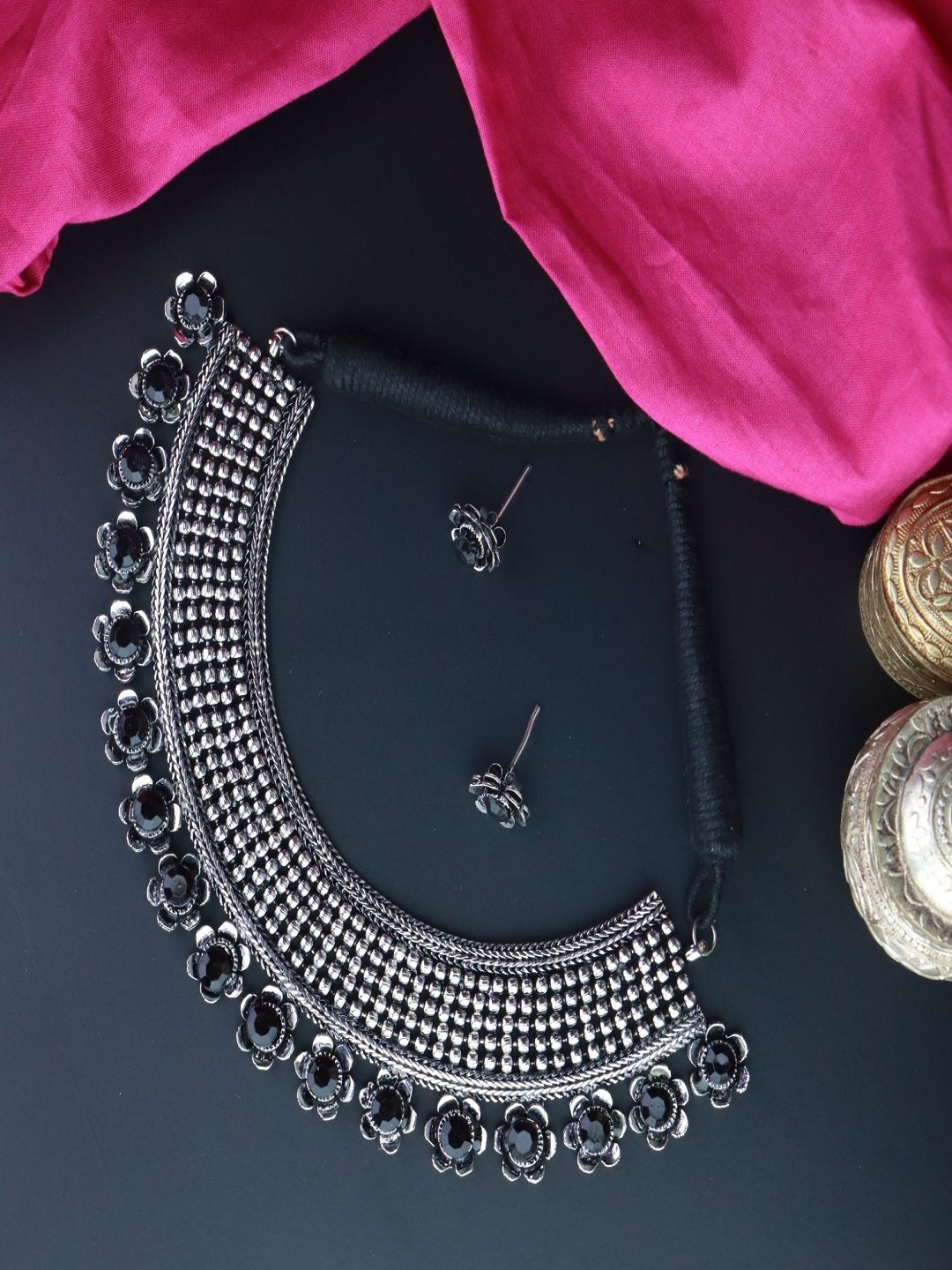 

I Jewels Silver-Plated Stone-Studded Jewellery Set