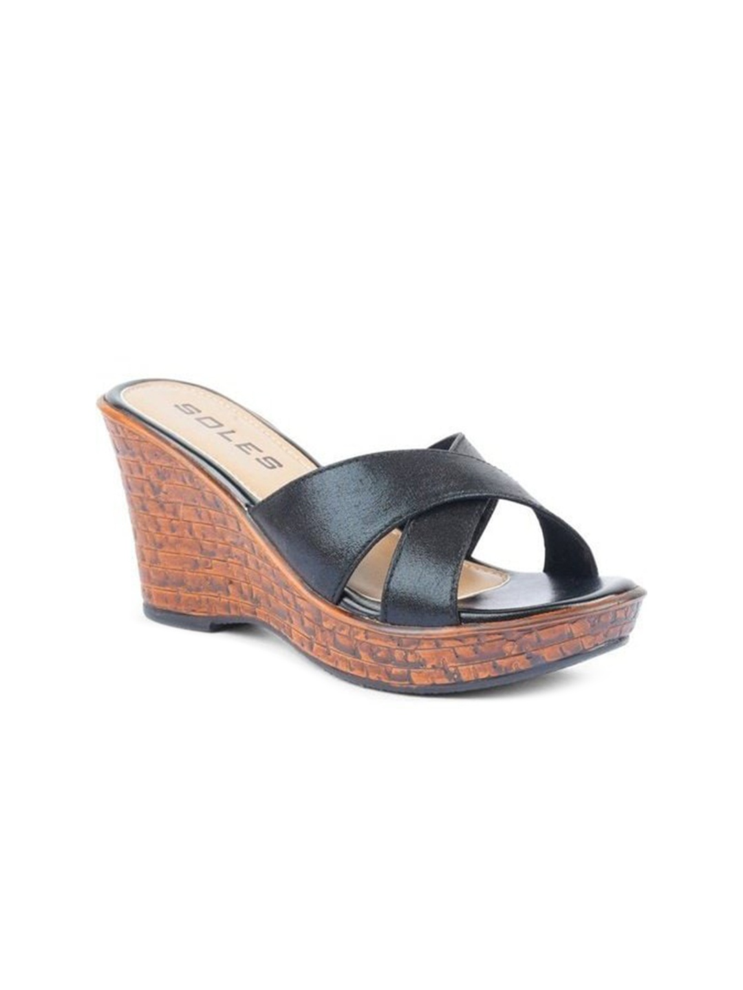 

SOLES Textured Open-Toe Wedge Heels, Black