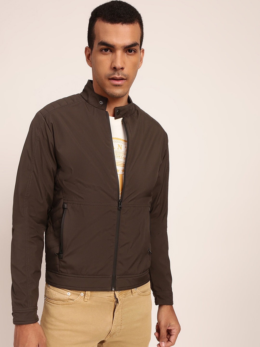 

HARSAM Men Solid Bomber Jacket, Brown