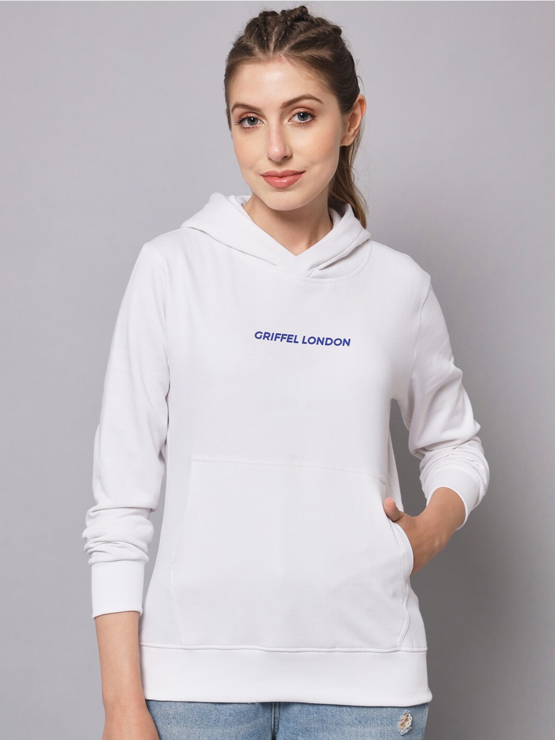 

GRIFFEL Women Hooded Fleece Sweatshirt, White