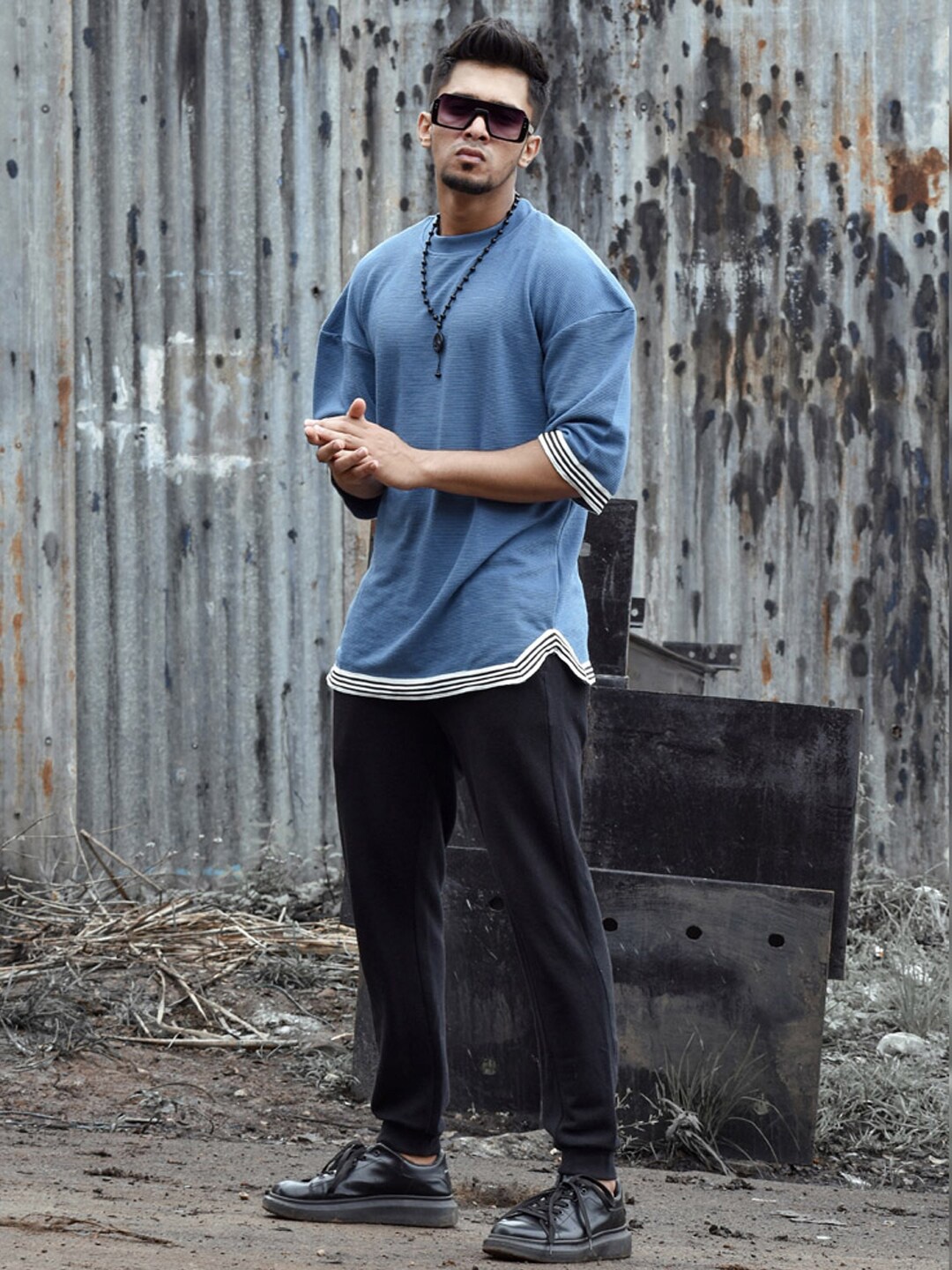 

Powerlook Men Drop-Shoulder Sleeves T-shirt, Blue