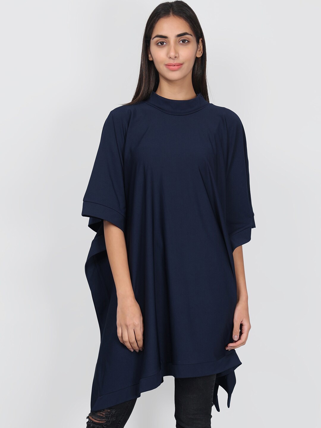 

Beau Design Women Longline Poncho, Navy blue