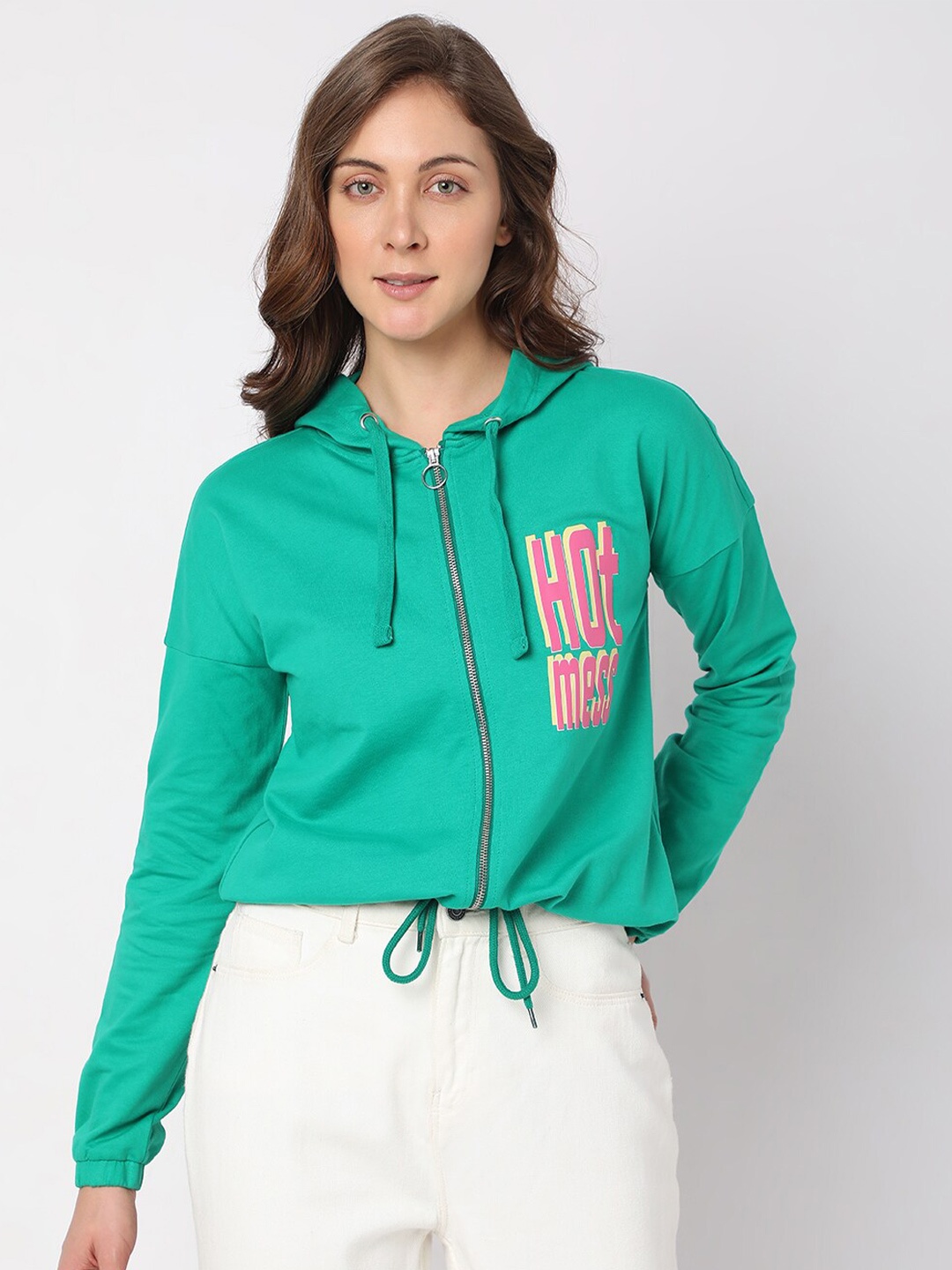 

Vero Moda Women Printed Hooded Cotton Sweatshirt, Green