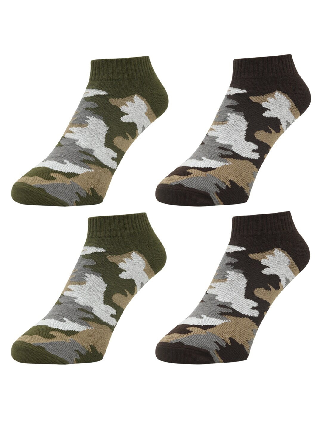 

Roadster Men Pack Of 4 Camouflage Patterned Ankle-Length Cotton Socks, Green