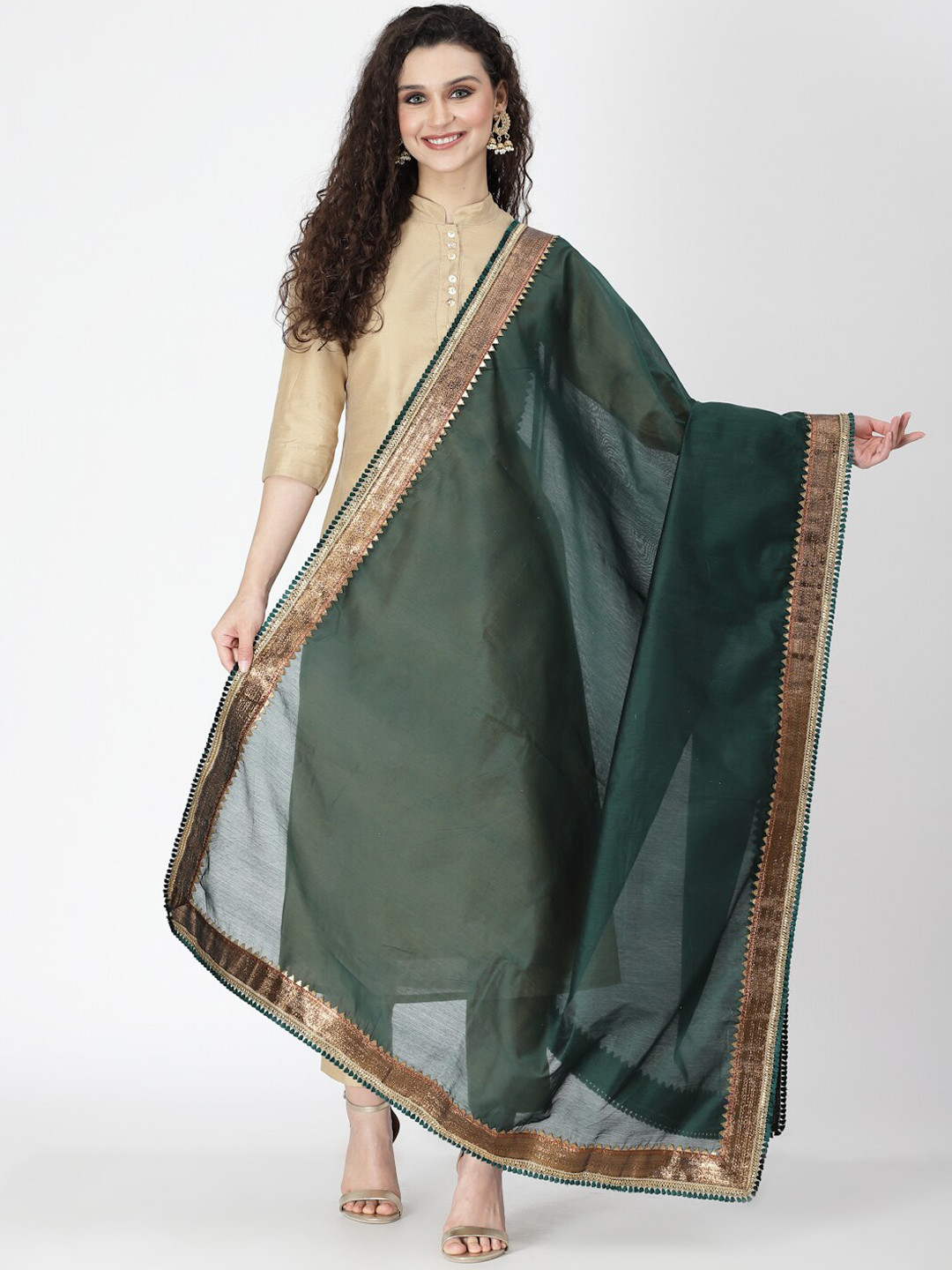 

Desi Weavess Women Kurta with Trousers & With Dupatta, Beige
