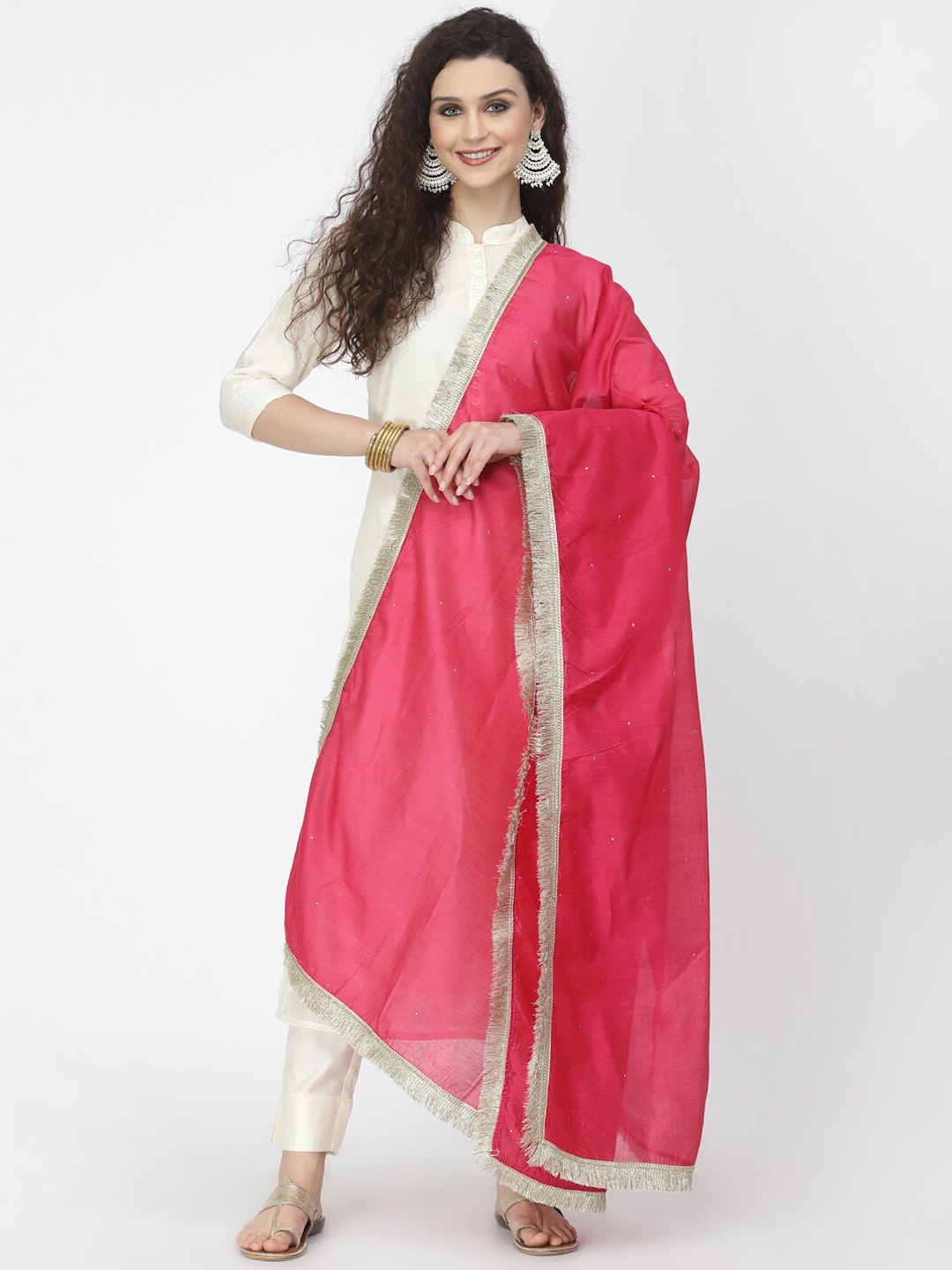 

Desi Weavess Women Kurta with Trousers & Dupatta, Off white