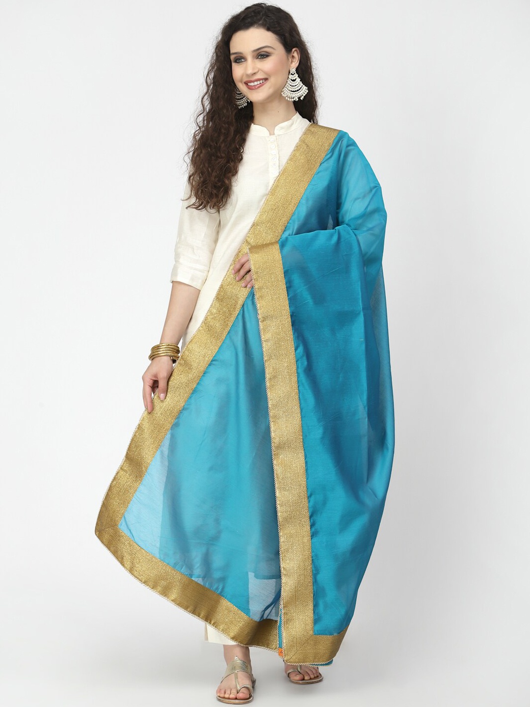 

Desi Weavess Women Kurta with Trousers & Dupatta, Off white