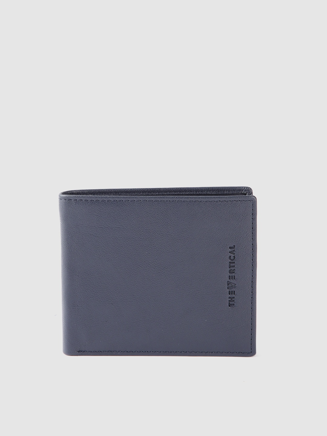 

THe VerTicaL Men Textured Leather Two Fold Wallet, Navy blue