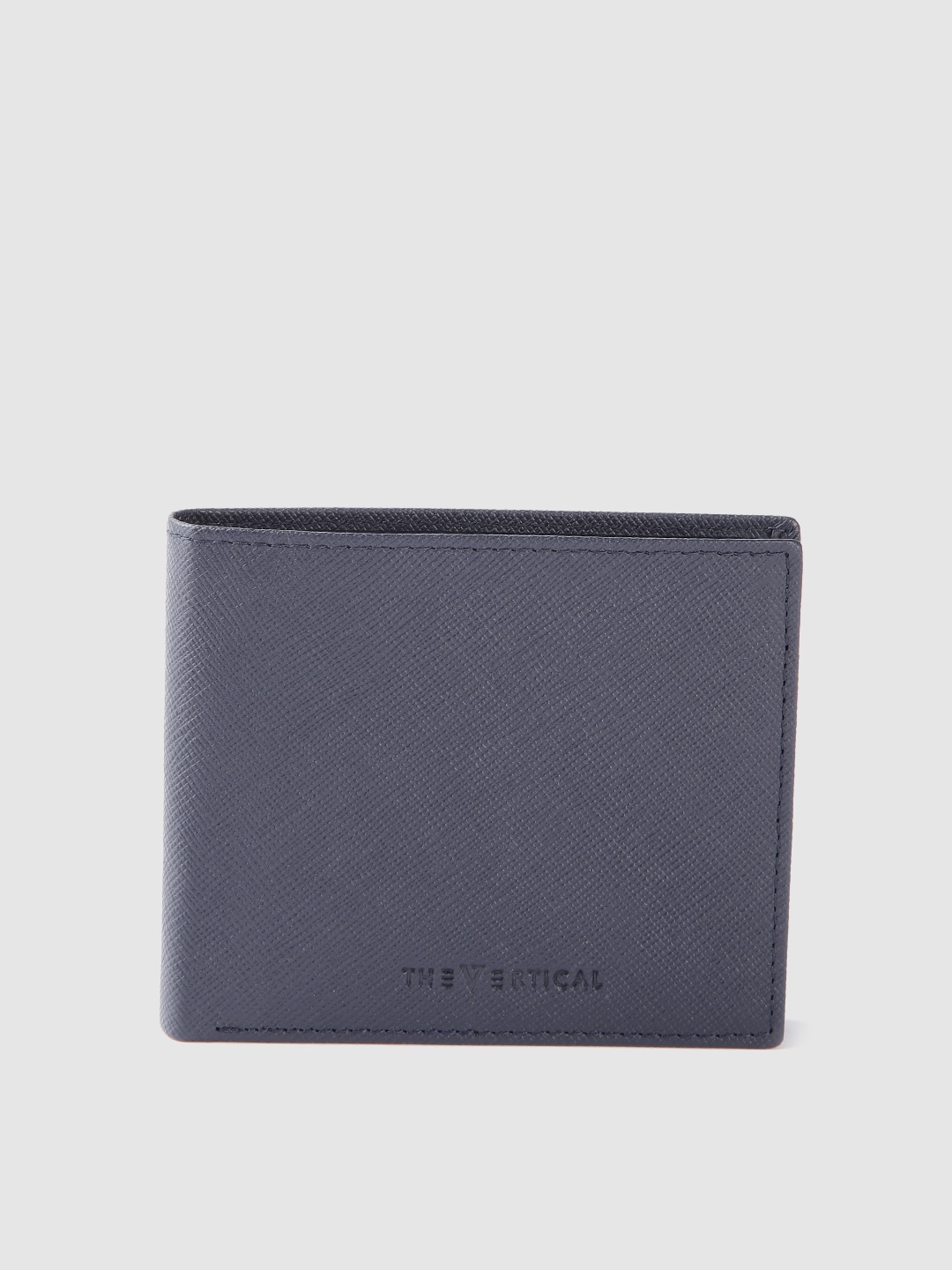 

THe VerTicaL Men Textured Leather Two Fold Wallet, Navy blue