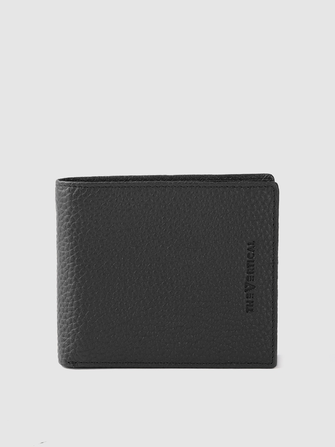 

THe VerTicaL Men Textured Leather Two Fold Wallet, Black