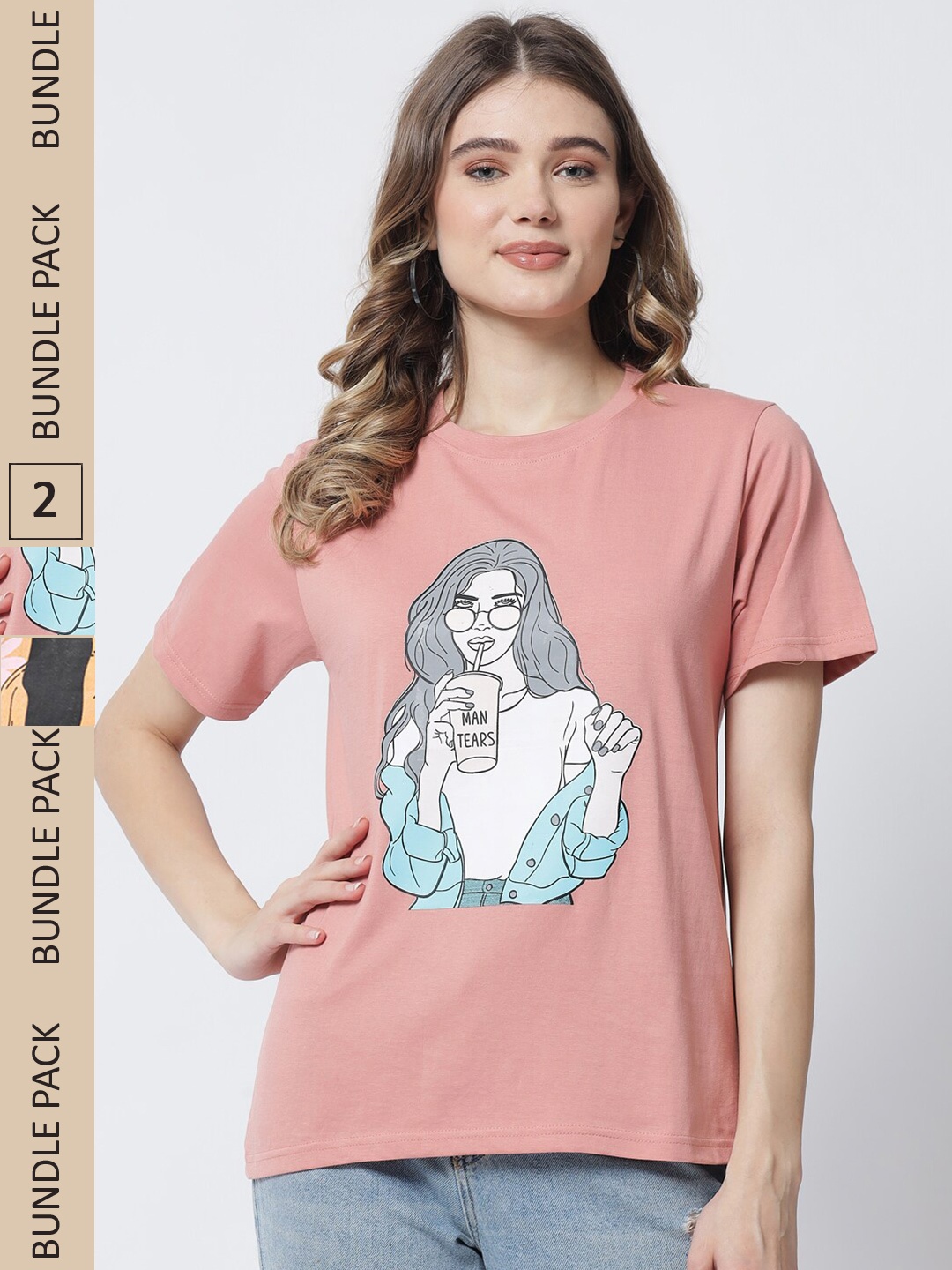 

The Dry State Women Pack Of 2 Cotton Printed Loose T-shirt, Rose