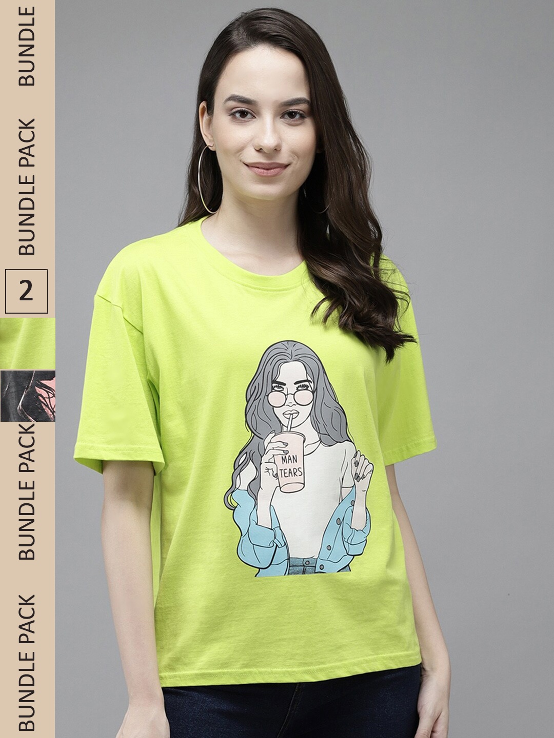 

The Dry State Women Pack Of 2 Cotton Printed Oversized T-shirt, Fluorescent green