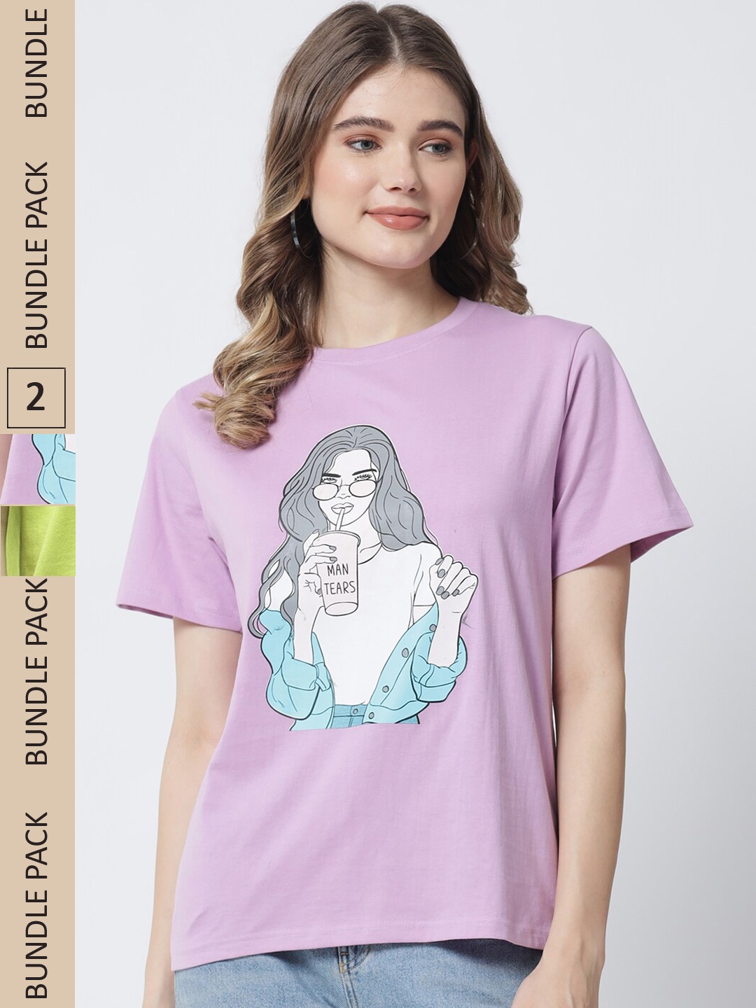 

The Dry State Women Fluorescent Green 2 Printed Drop-Shoulder Sleeves Loose T-shirt
