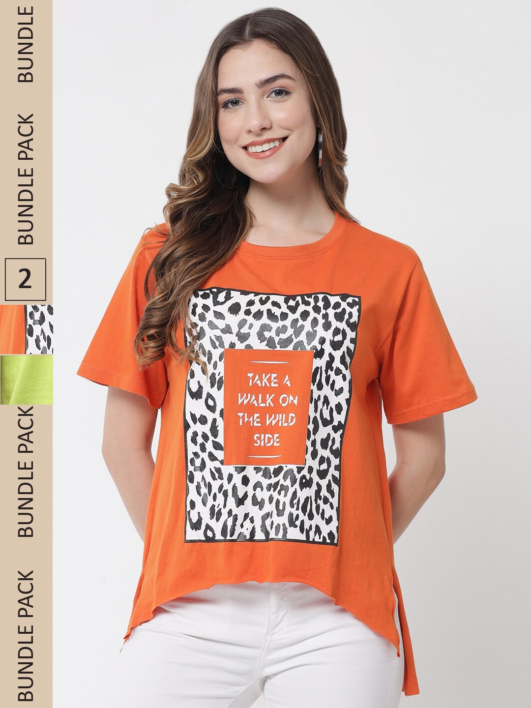 

The Dry State Women Fluorescent Green 2 Printed Loose T-shirt