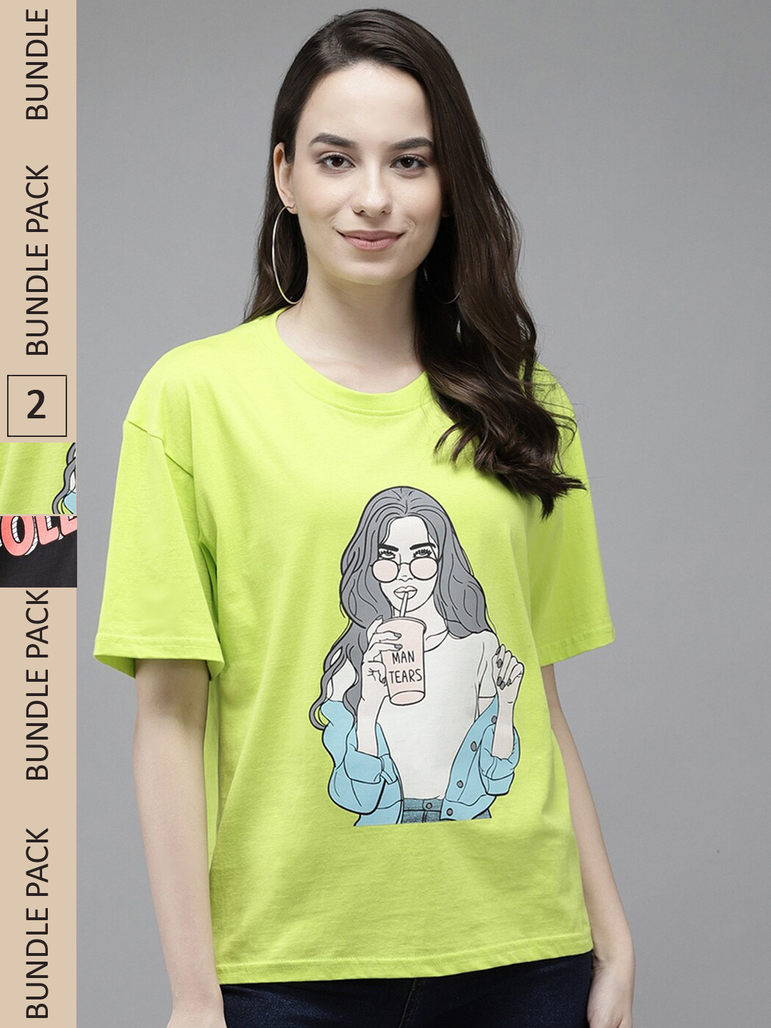 

The Dry State Women Yellow & Black Cotton Printed T-shirt Pack of 2