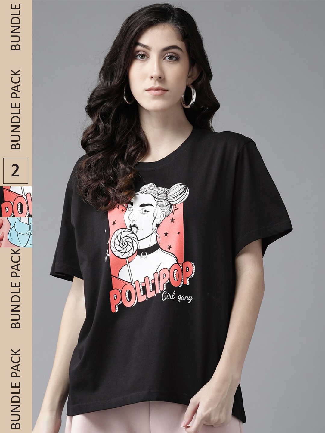 

The Dry State Women Rose & Black Cotton Printed T-shirt Pack of 2