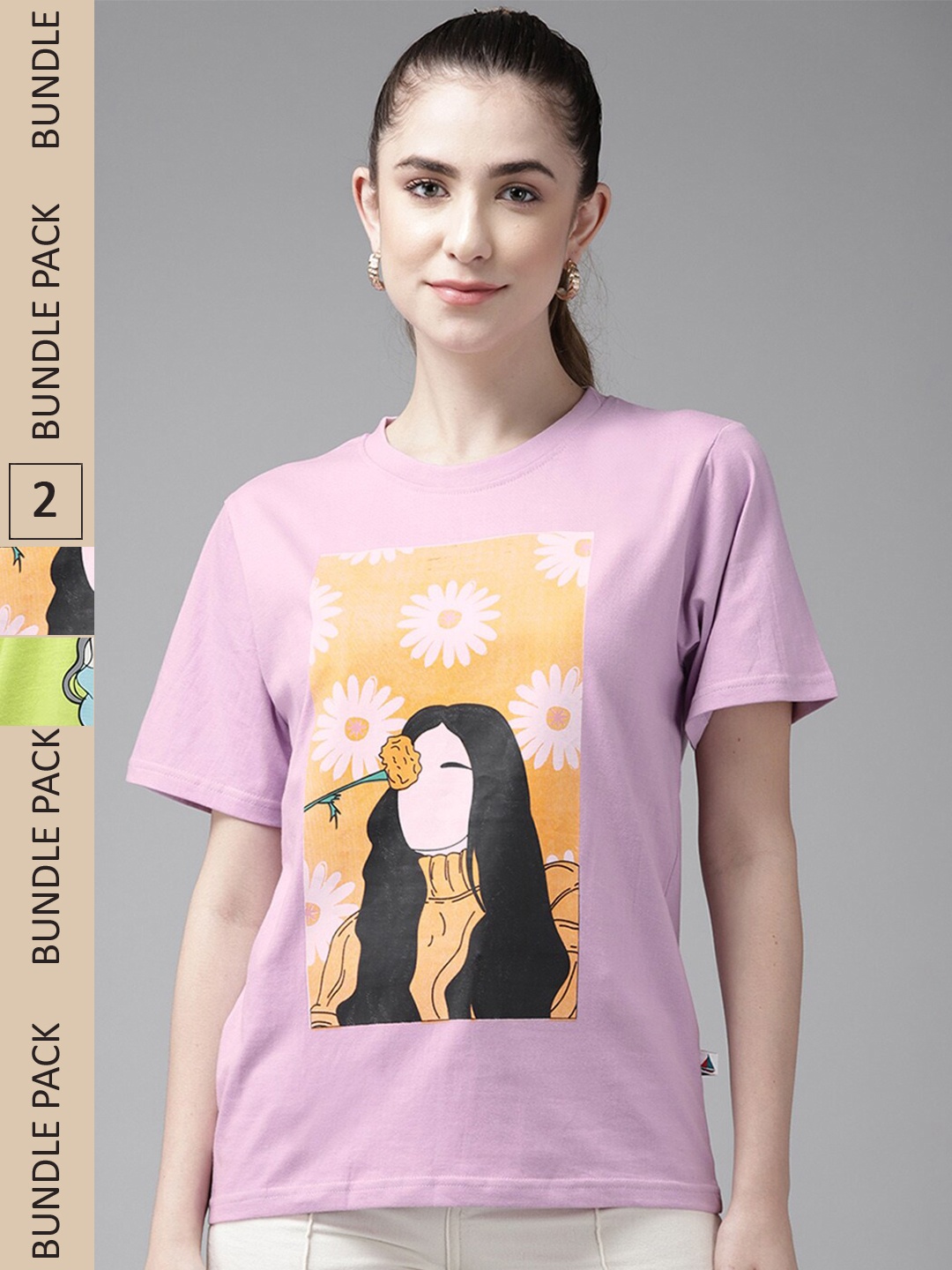 

The Dry State Women Yellow & Pink Cotton Printed T-shirt Pack of 2