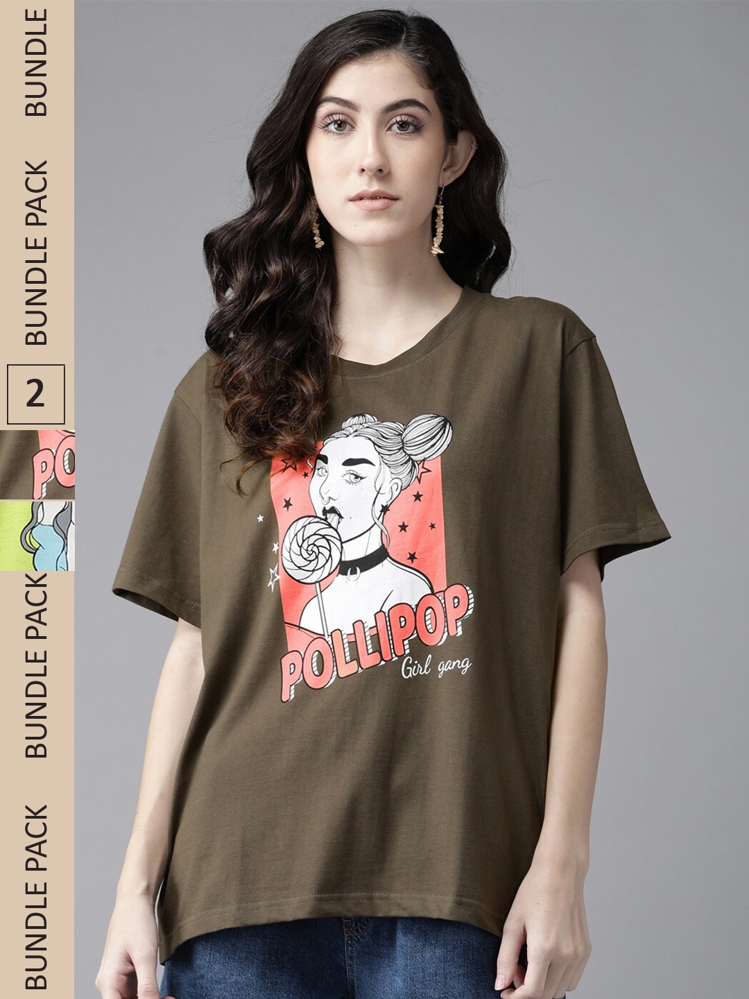 

The Dry State Women Fluorescent Green 2 Printed Applique Loose T-shirt