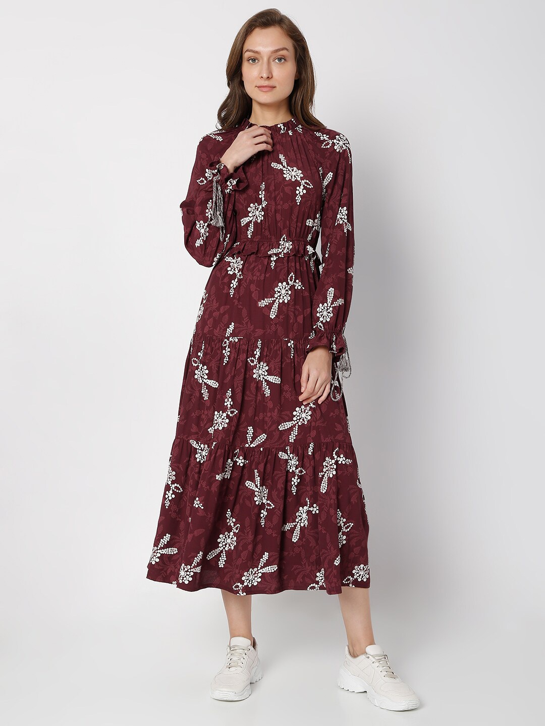 

Vero Moda Maroon Floral A-Line Mini Dress