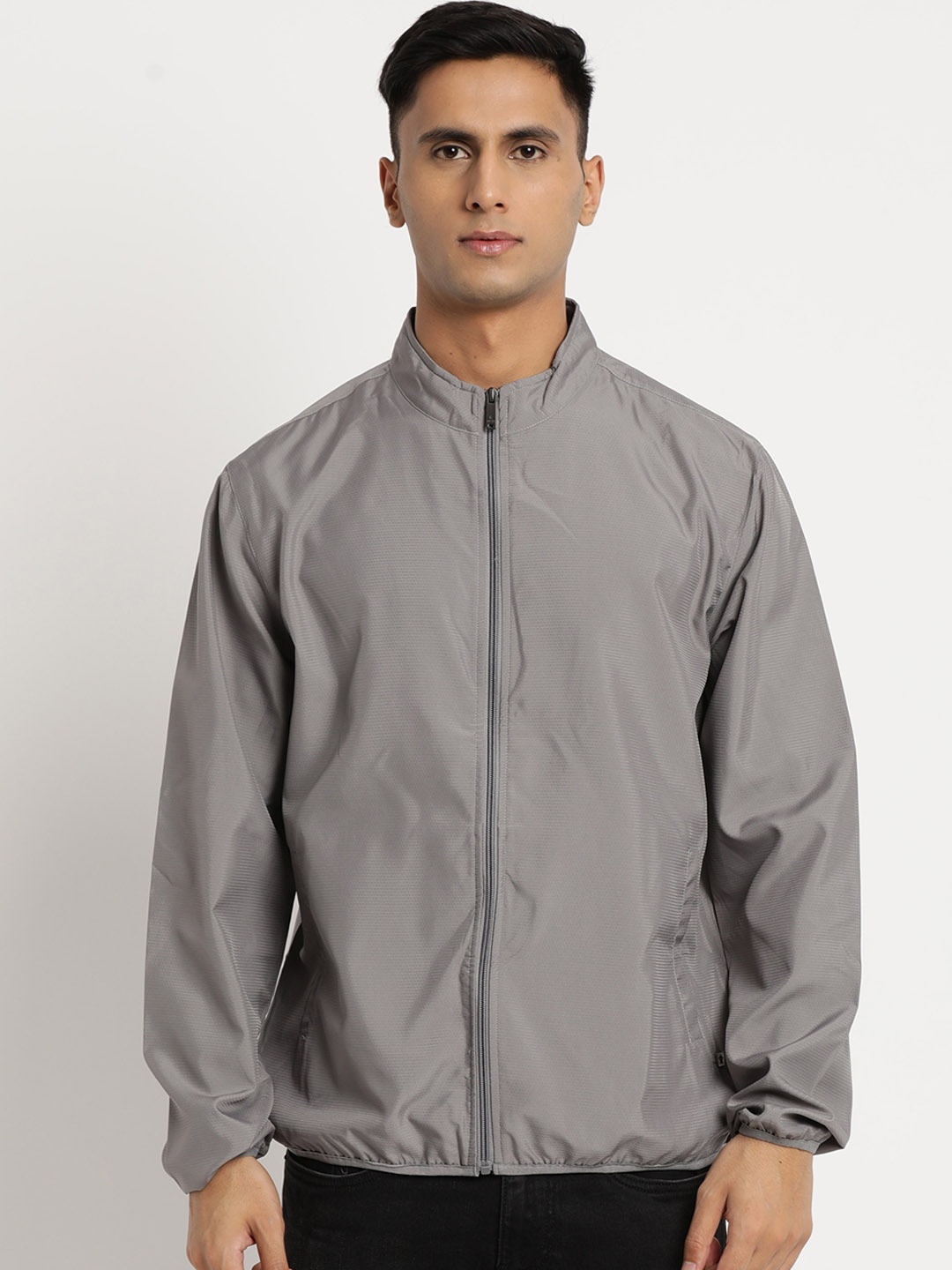 

Turtle Men Grey Windcheater Sporty Jacket with Embroidered