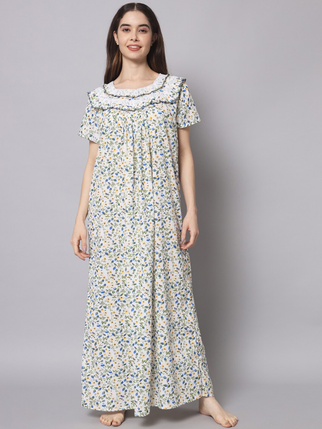 

SEPHANI Printed Cotton Maxi Nightdress, White