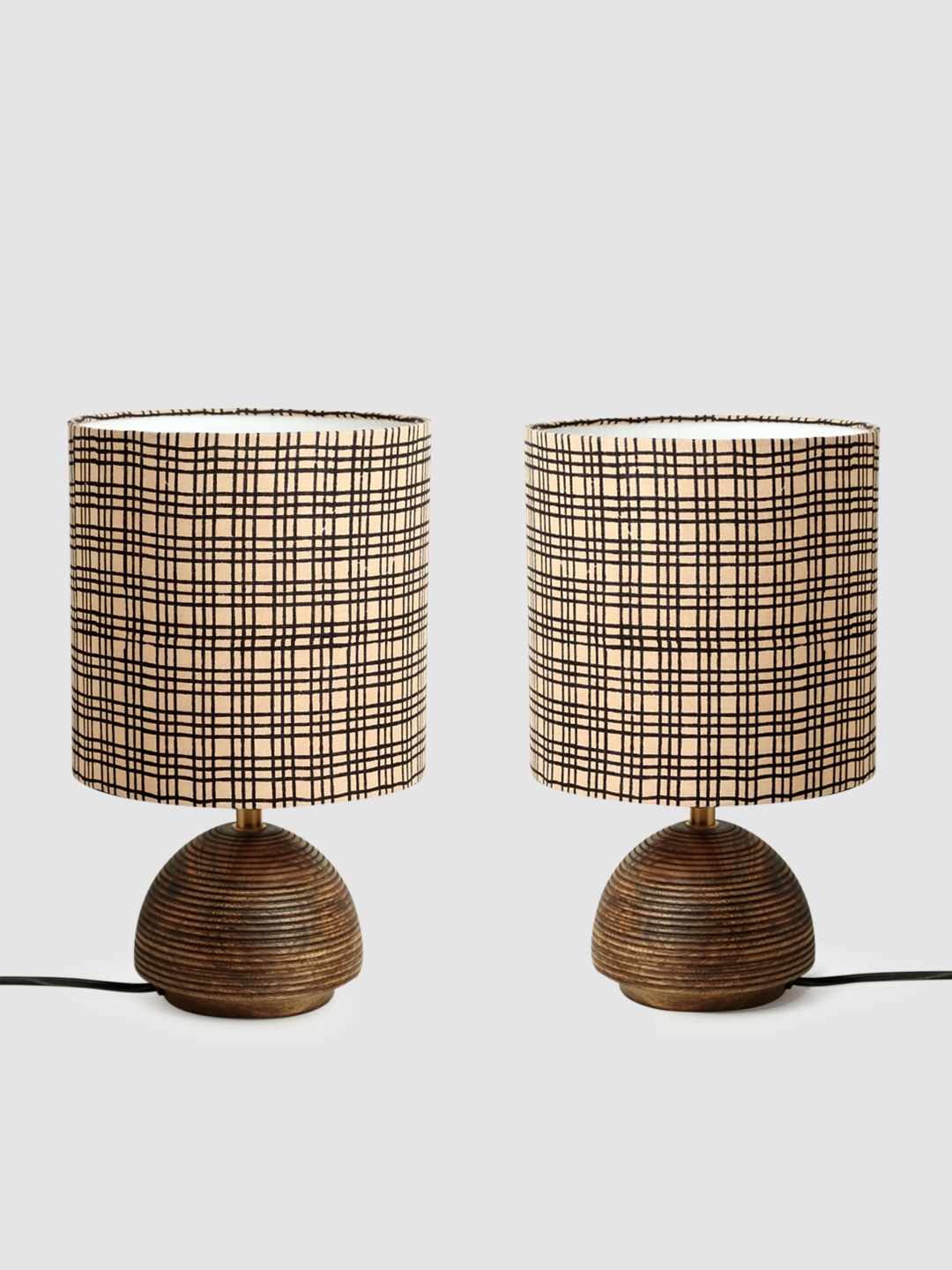 

ExclusiveLane Set Of 2 Brown Leaf Wooden Table Lamp With Jute Shades