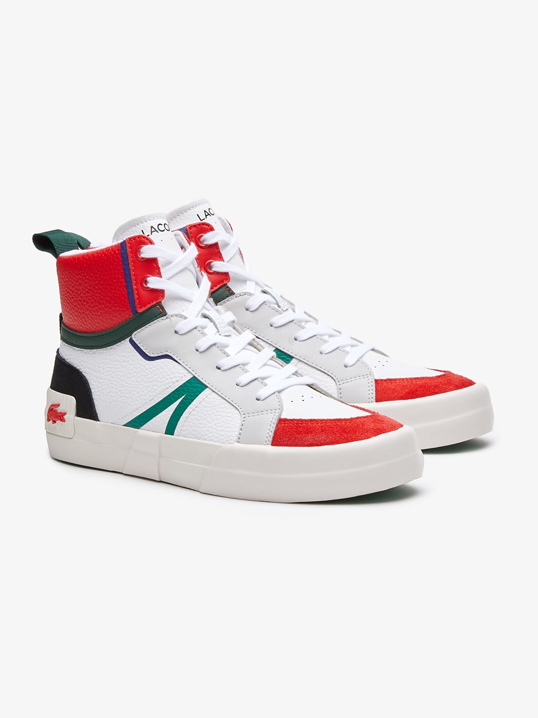 

Lacoste Men Colourblocked Leather High-Top Sneakers, White