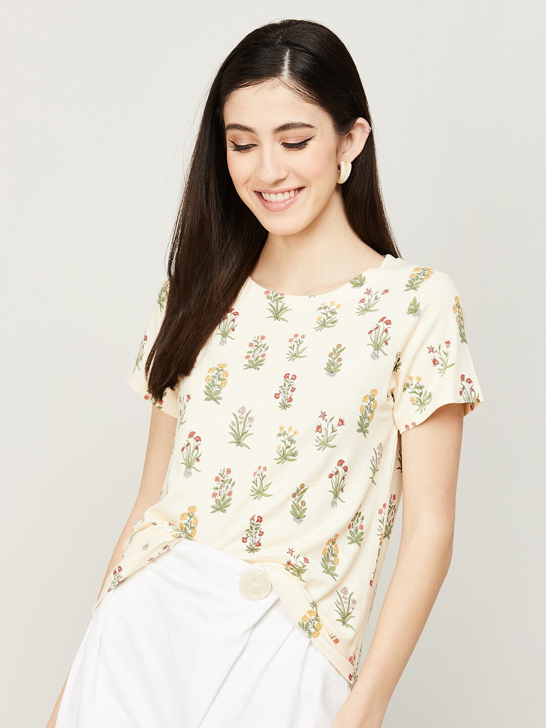 

Colour Me by Melange Floral Print Top, White