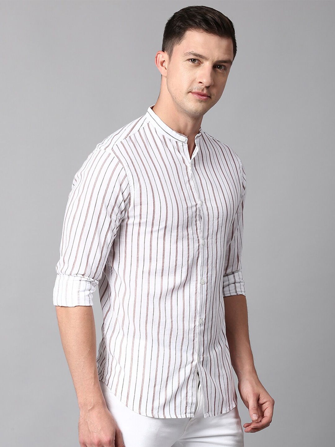 

Dennis Lingo Men Slim Fit Striped Casual Shirt, White