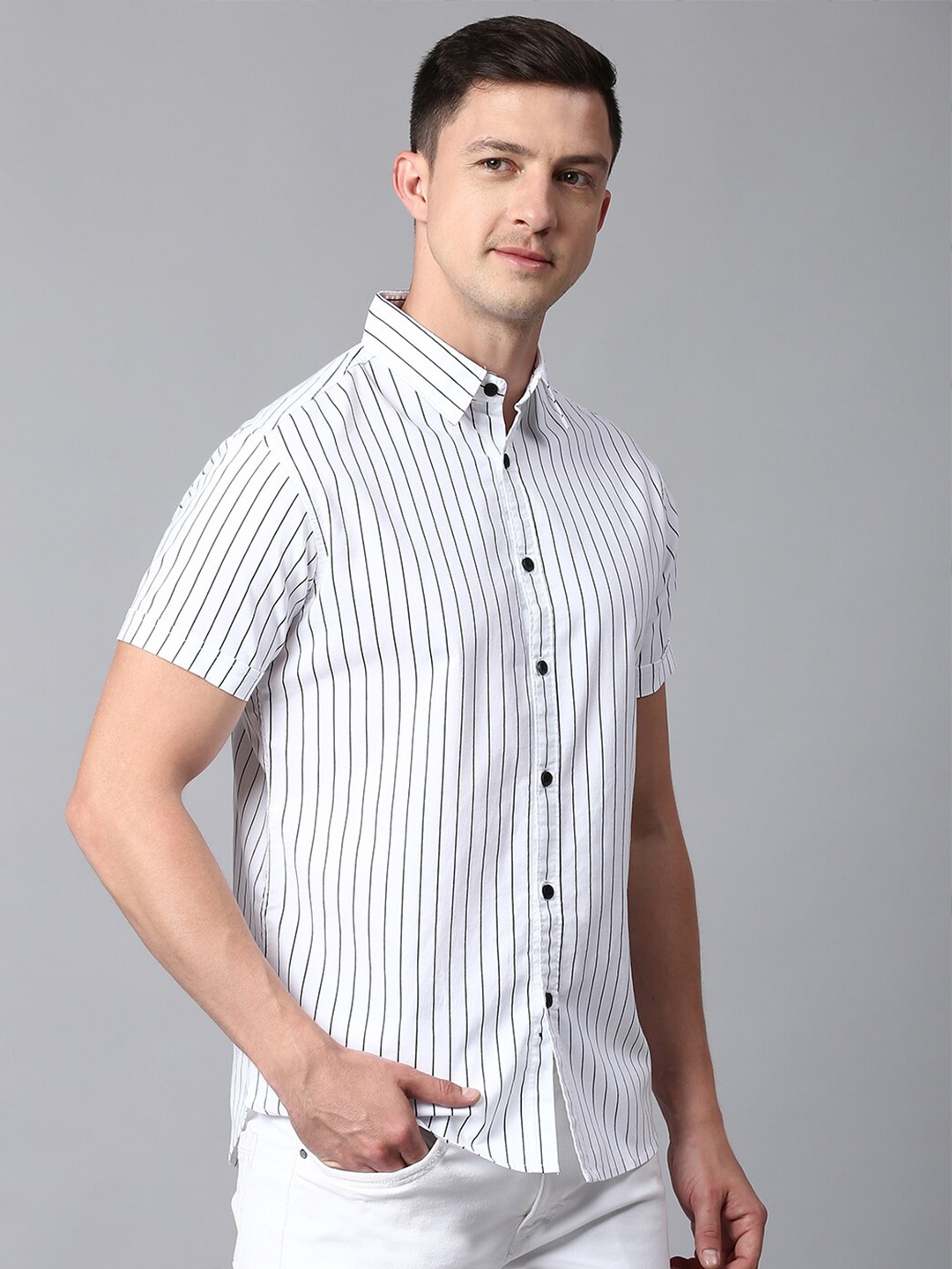 

Dennis Lingo Slim Fit Striped Cotton Casual Shirt, White