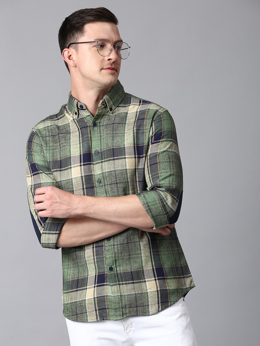 

Dennis Lingo Slim Fit Tartan Checked Cotton Casual Shirt, Green