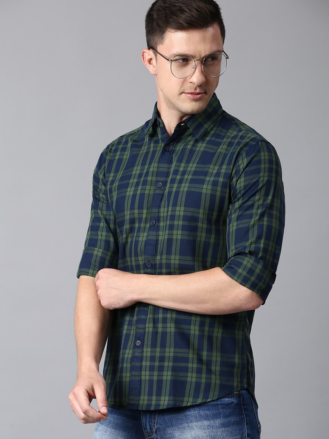 

Dennis Lingo Slim Fit Tartan Checked Cotton Casual Shirt, Green